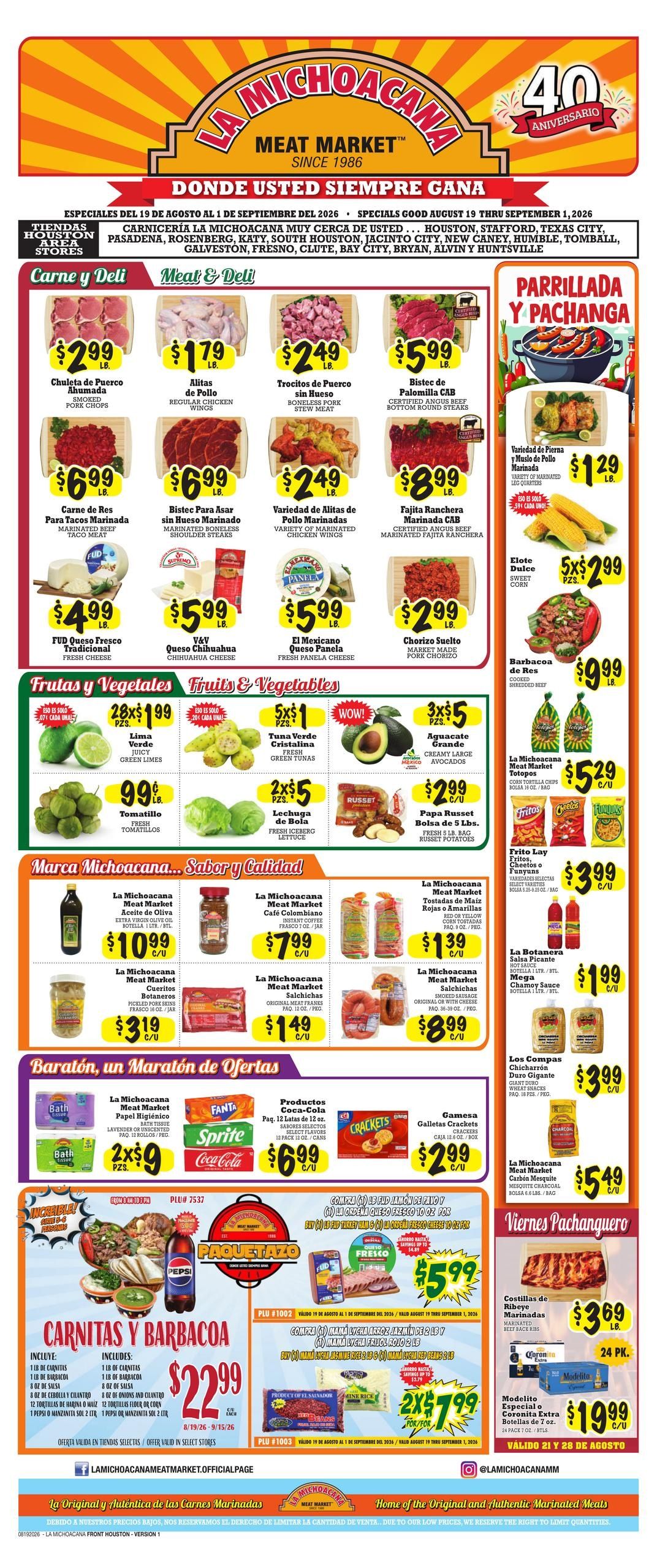 La Michoacana Meat Market (Houston–Pasadena Area, TX) Weekly Ad August 21 - 28, 2026