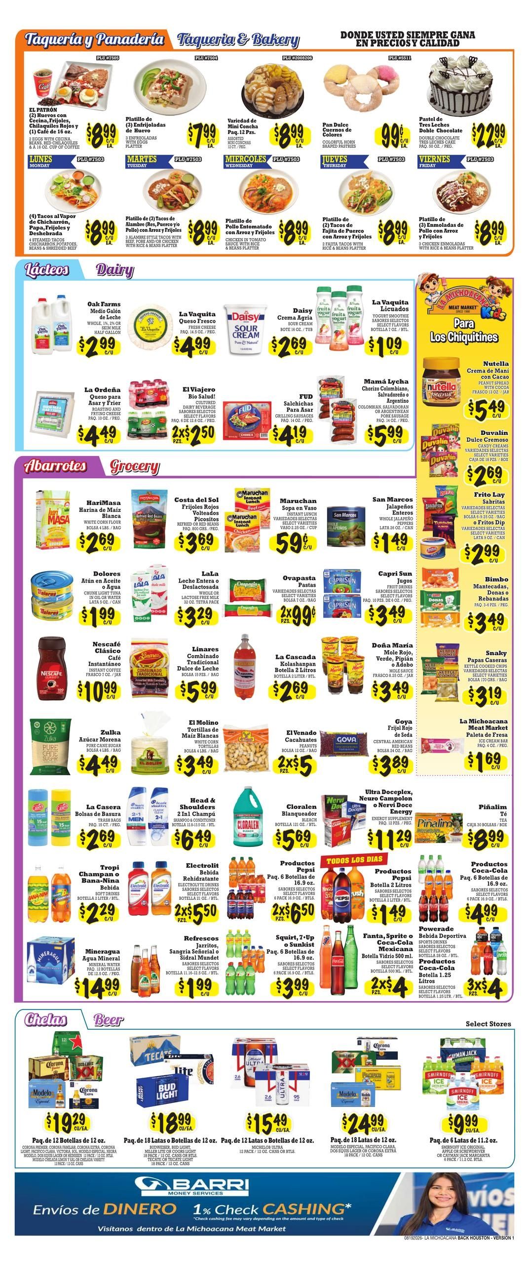 La Michoacana Meat Market (Houston–Pasadena Area, TX) Weekly Ad August 21 - 28, 2026