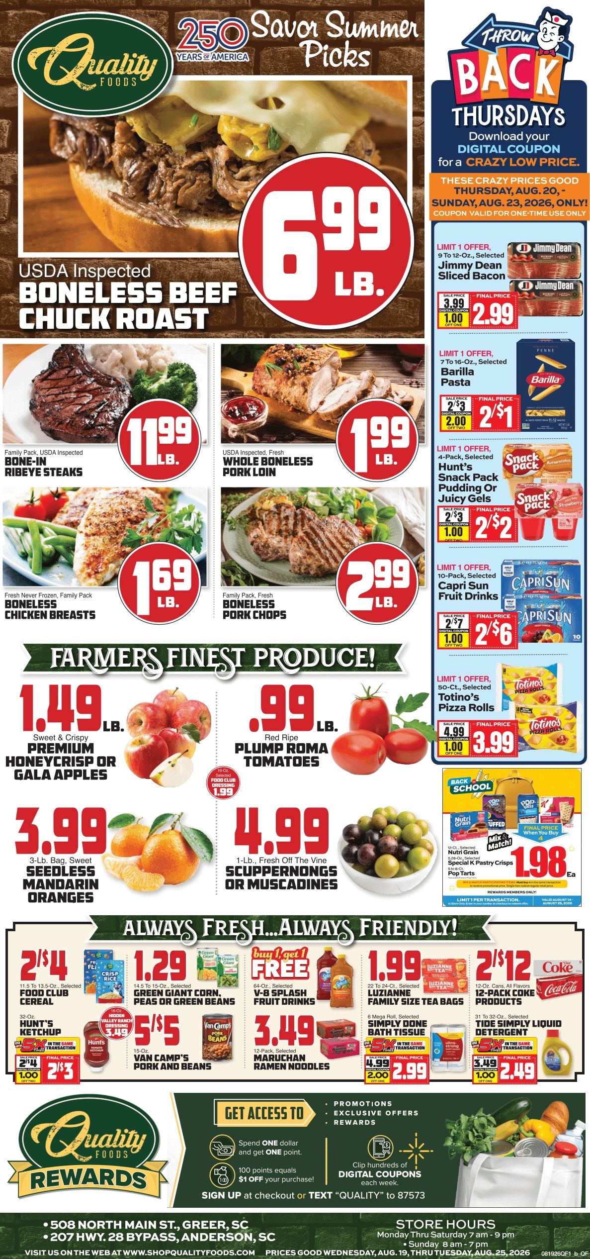 Quality Foods (Anderson and Greer, SC) Weekly Ad August 19 - 25, 2026
