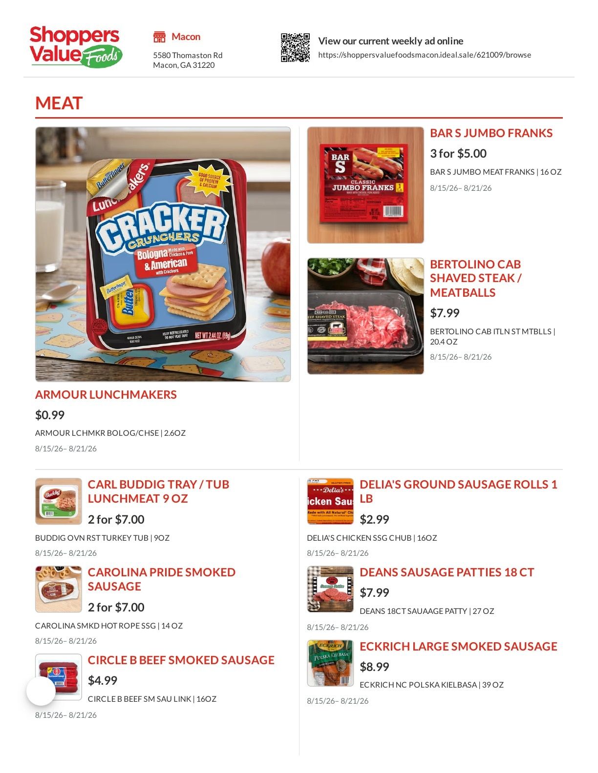 Shoppers Value Foods Macon Weekly Ad August 15 - 21, 2026