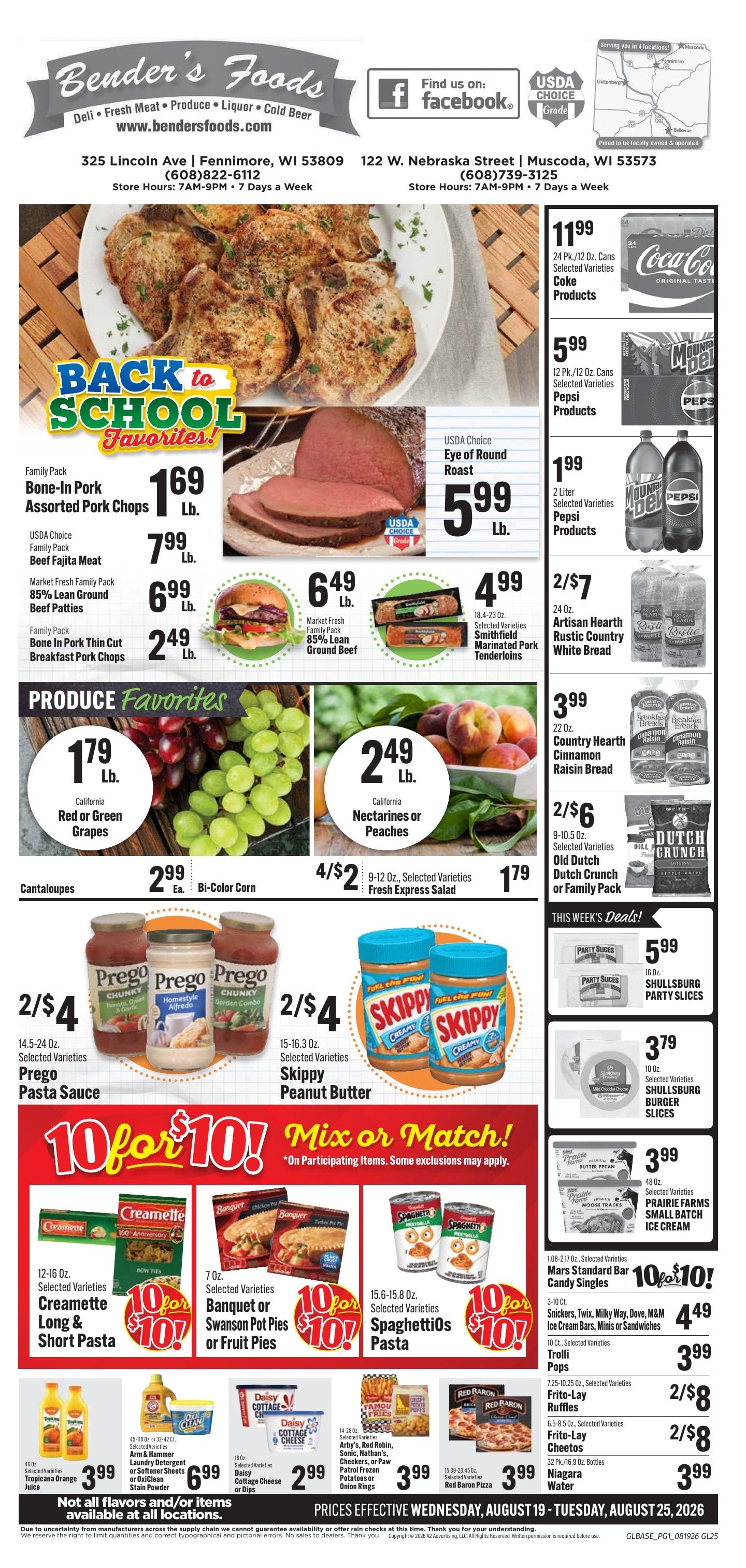 Bender's Foods (Wisconsin) Weekly Ad August 19 - 25, 2026