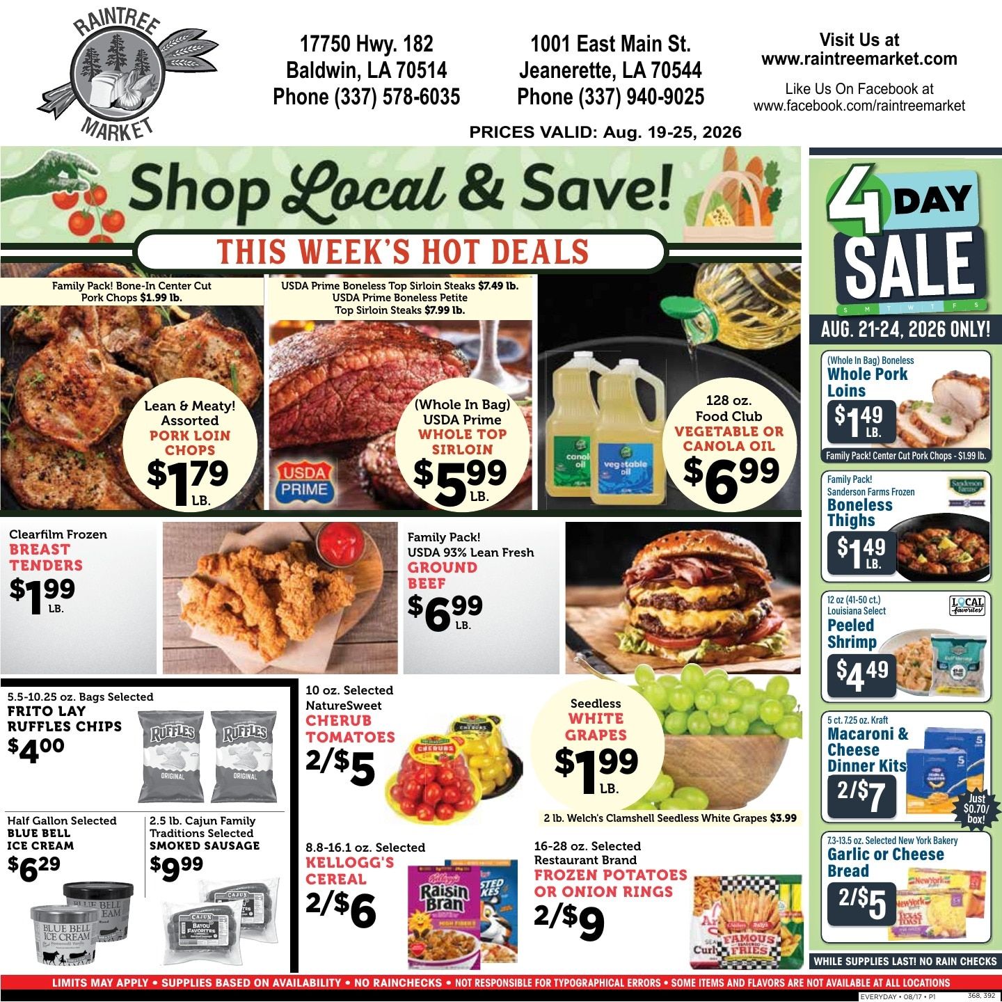 Raintree Market (Baldwin and Jeanerette, LA) Weekly Ad August 19 - 25, 2026