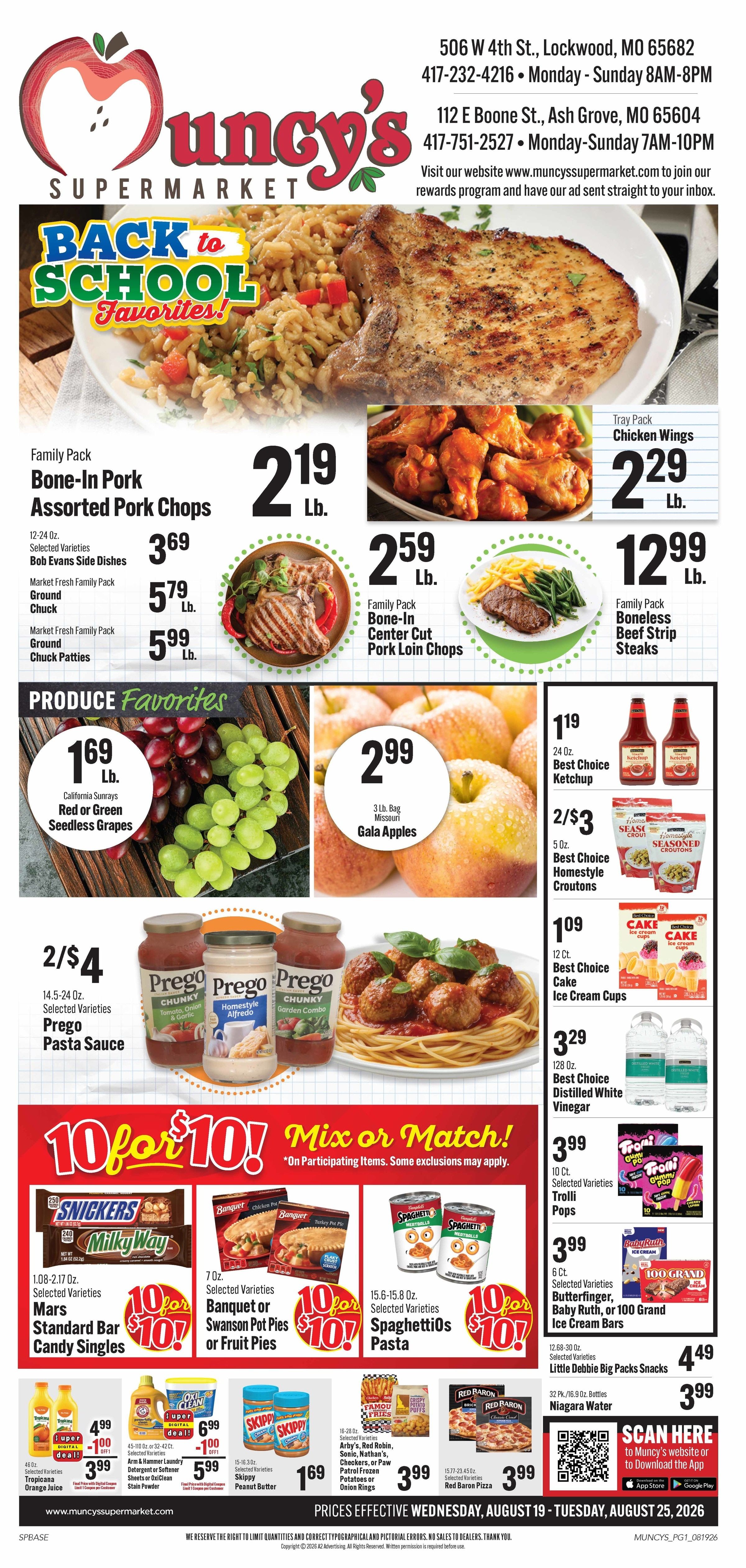 Muncy's Supermarket Back to School Favorites Weekly Ad August 19 - 25, 2026