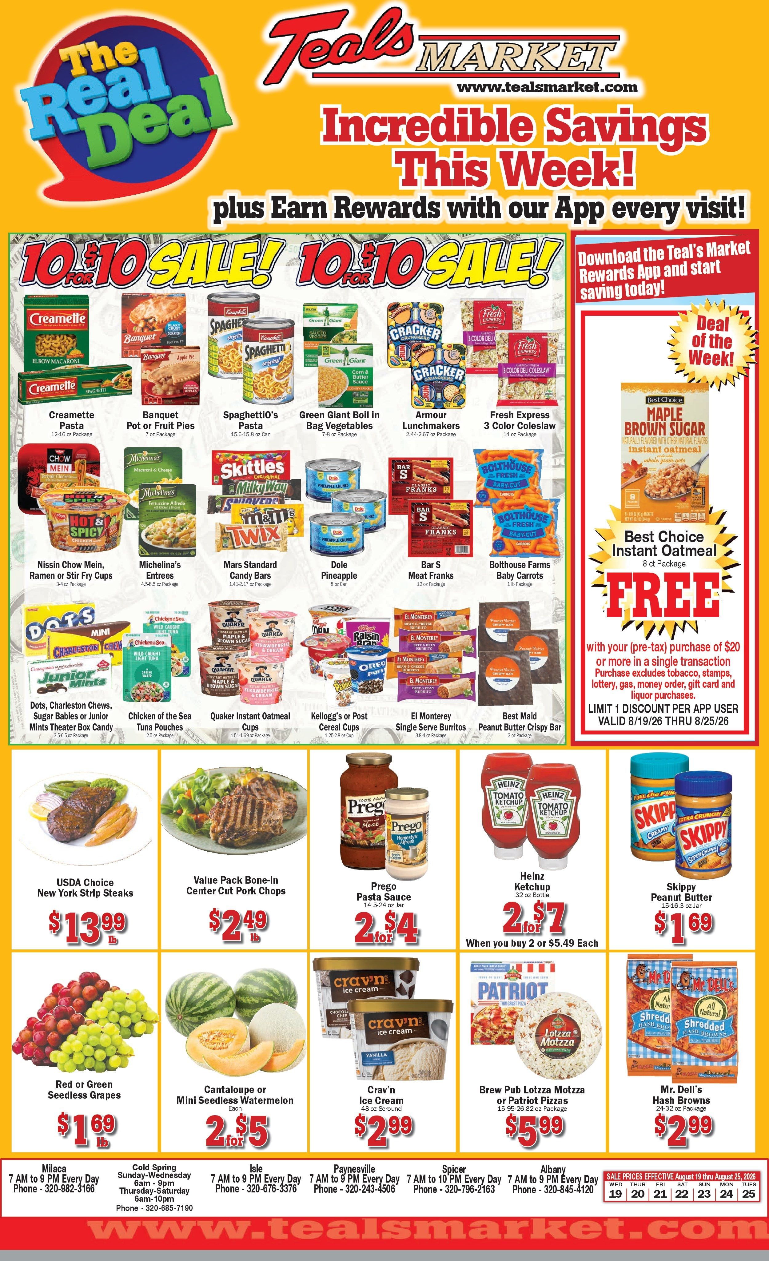 Teal's Market (Albany, Cold Spring and Spicer, MN) Weekly Ad August 19 - 25, 2026