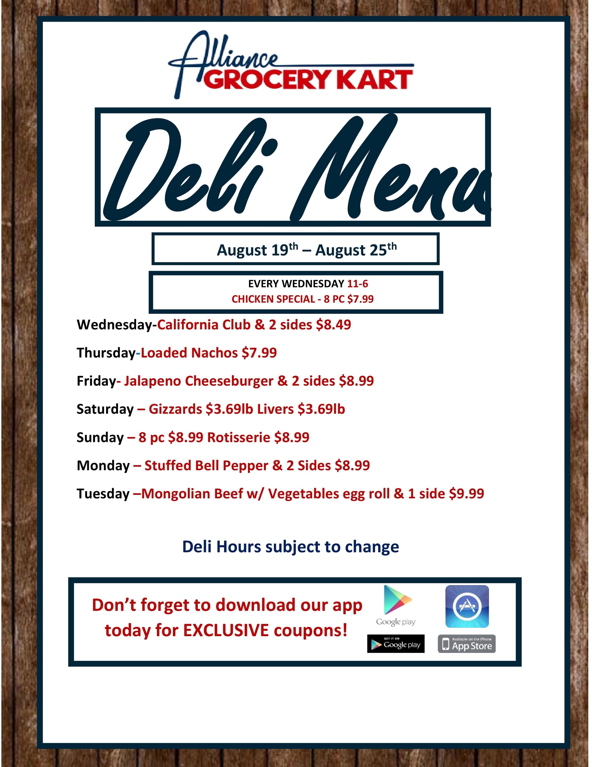 Alliance Grocery Kart Deli Menu Weekly Ad August 19 - 25, 2026