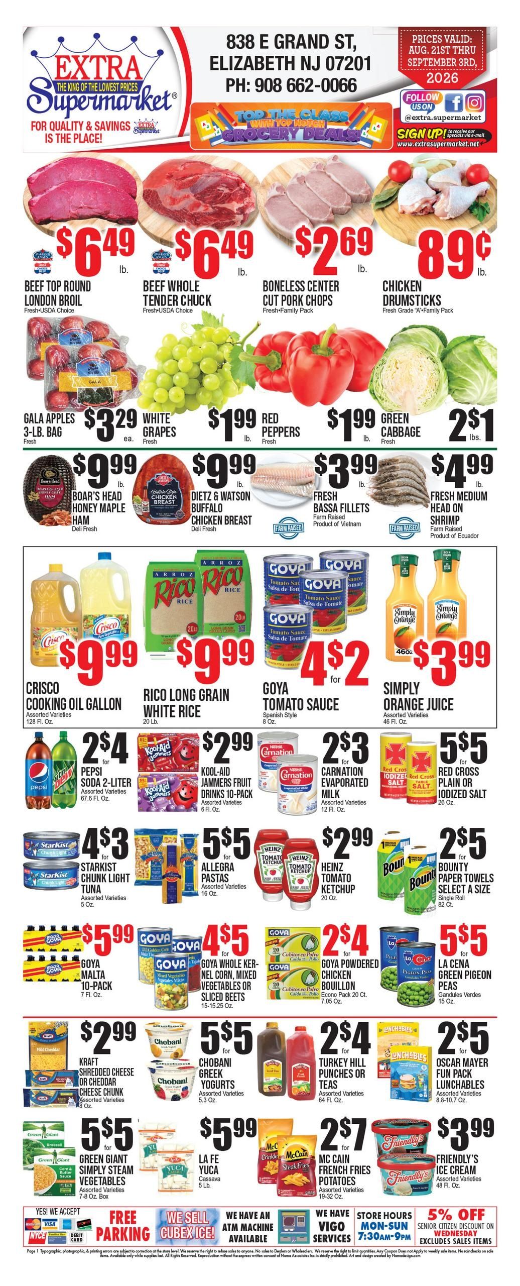 Extra Supermarket (Elizabeth–Linden Area, NJ–NY) Weekly Ad August 21 - September 3, 2026