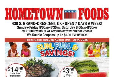 Hometown Foods Crescent Sunny Savings! Weekly Ad August 19 - 25, 2026