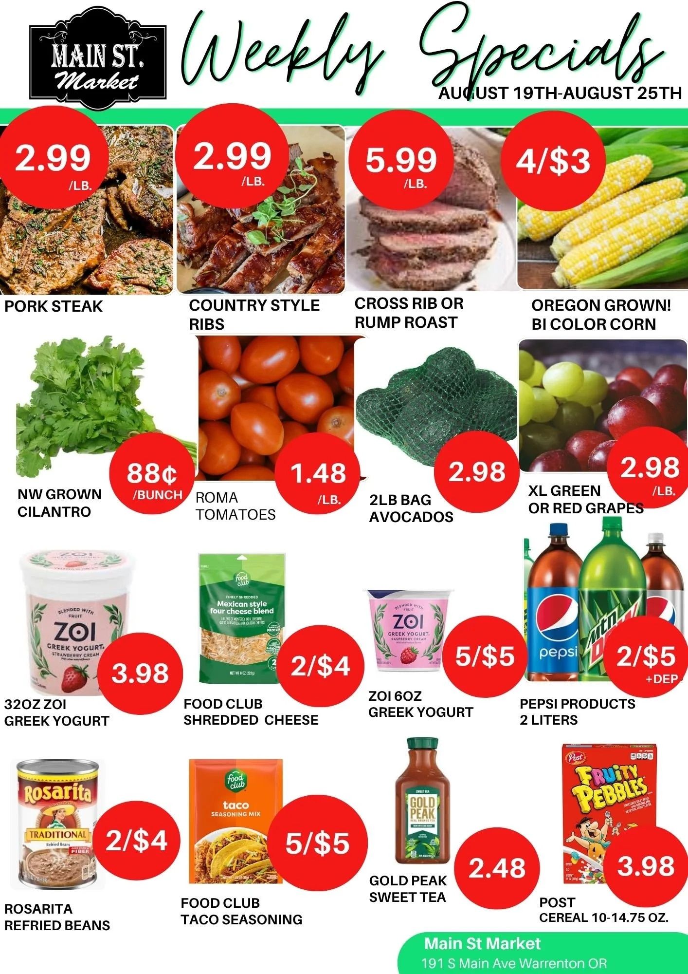 Main St. Market Warrenton Weekly Ad August 19 - 25, 2026