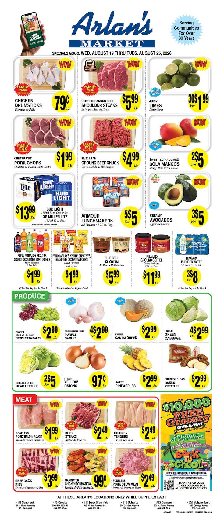 Arlan's Market (Cameron and other locations, TX) Weekly Ad August 19 - 25, 2026
