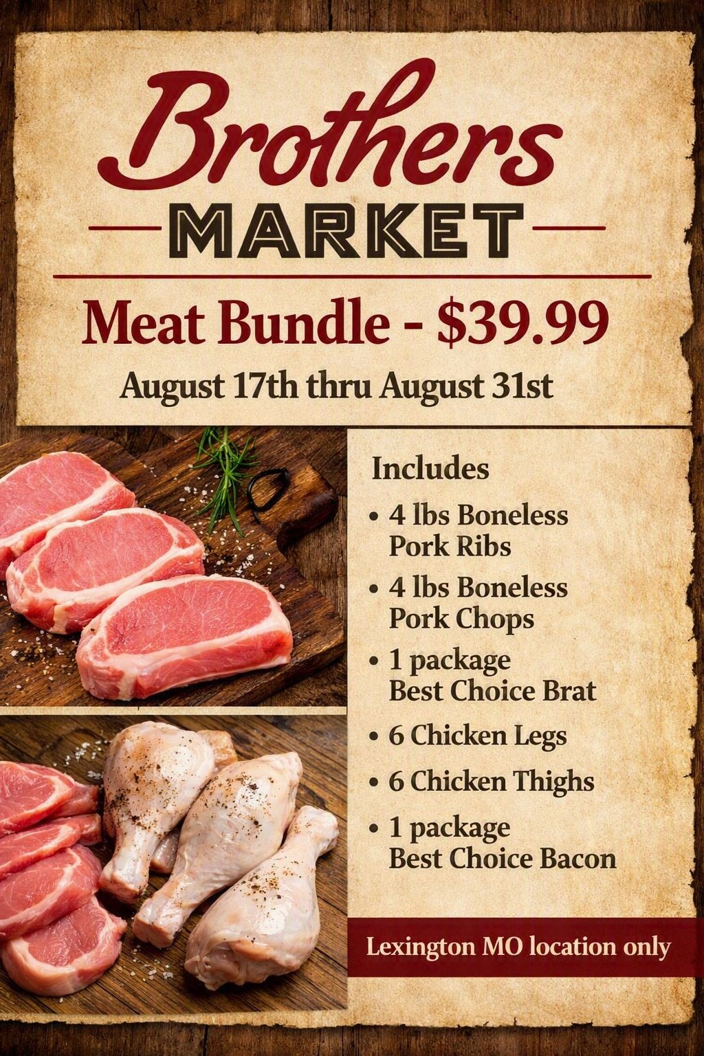 Brothers Market (538 S. Business Hwy 13, Lexington, MO) Meat Bundle Weekly Ad August 18 - 31, 2026