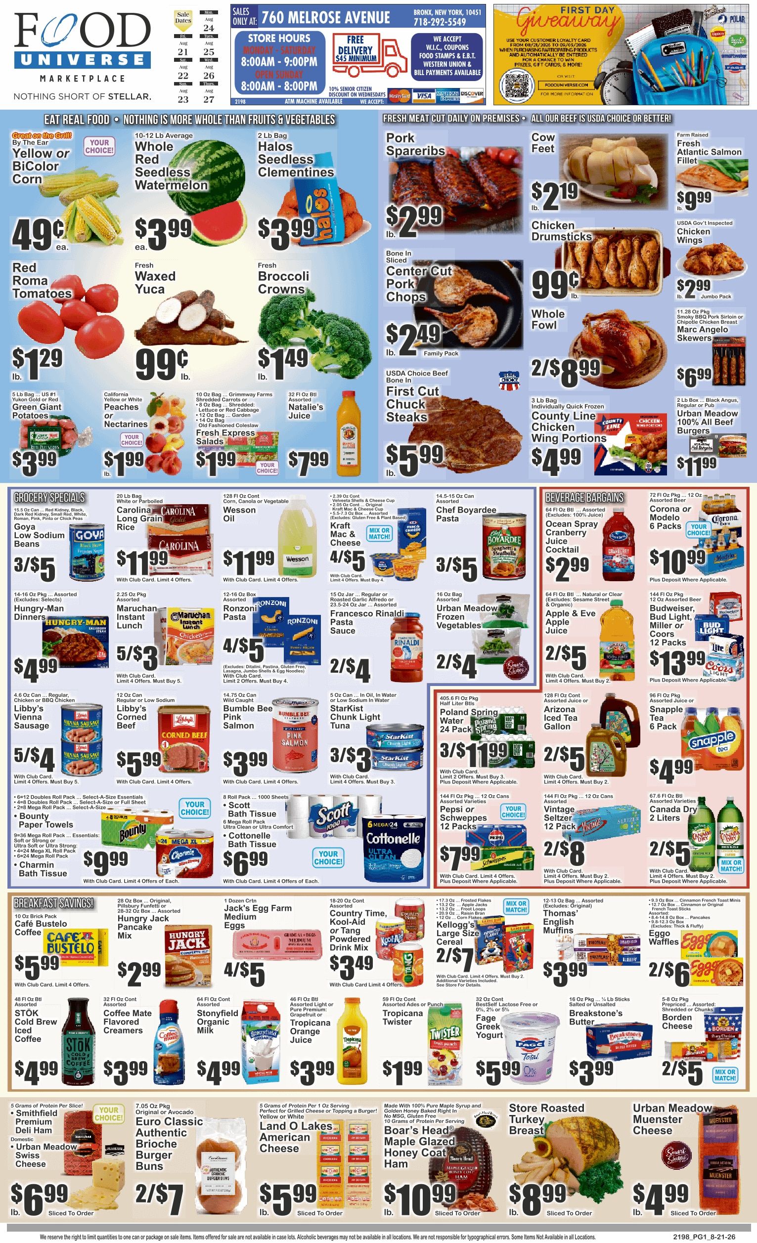 Food Universe (760 Melrose Ave., Bronx, NY) Weekly Ad August 21 - 27, 2026