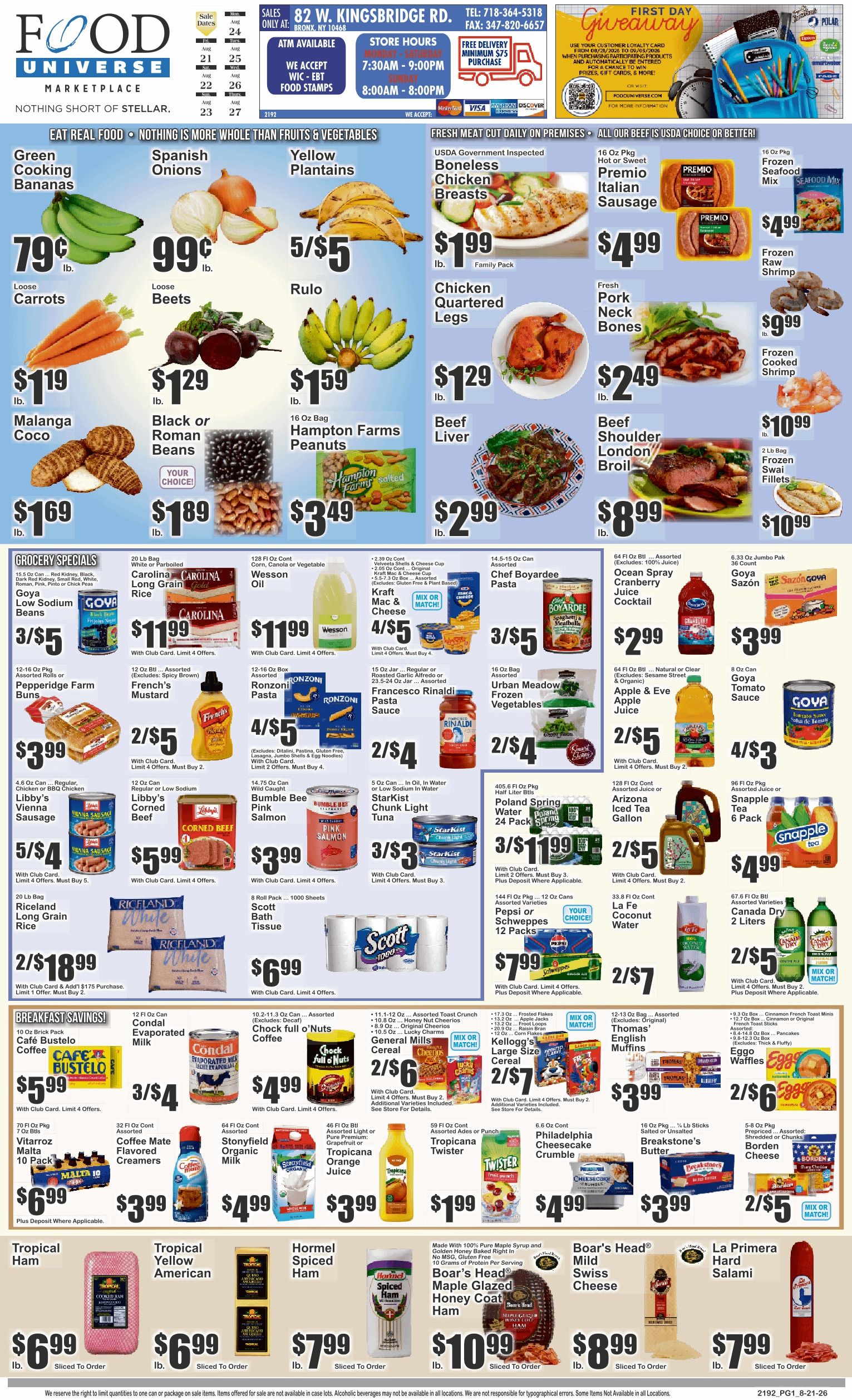Food Universe (82 W. Kingsbridge Rd., Bronx, NY) Weekly Ad August 21 - 27, 2026