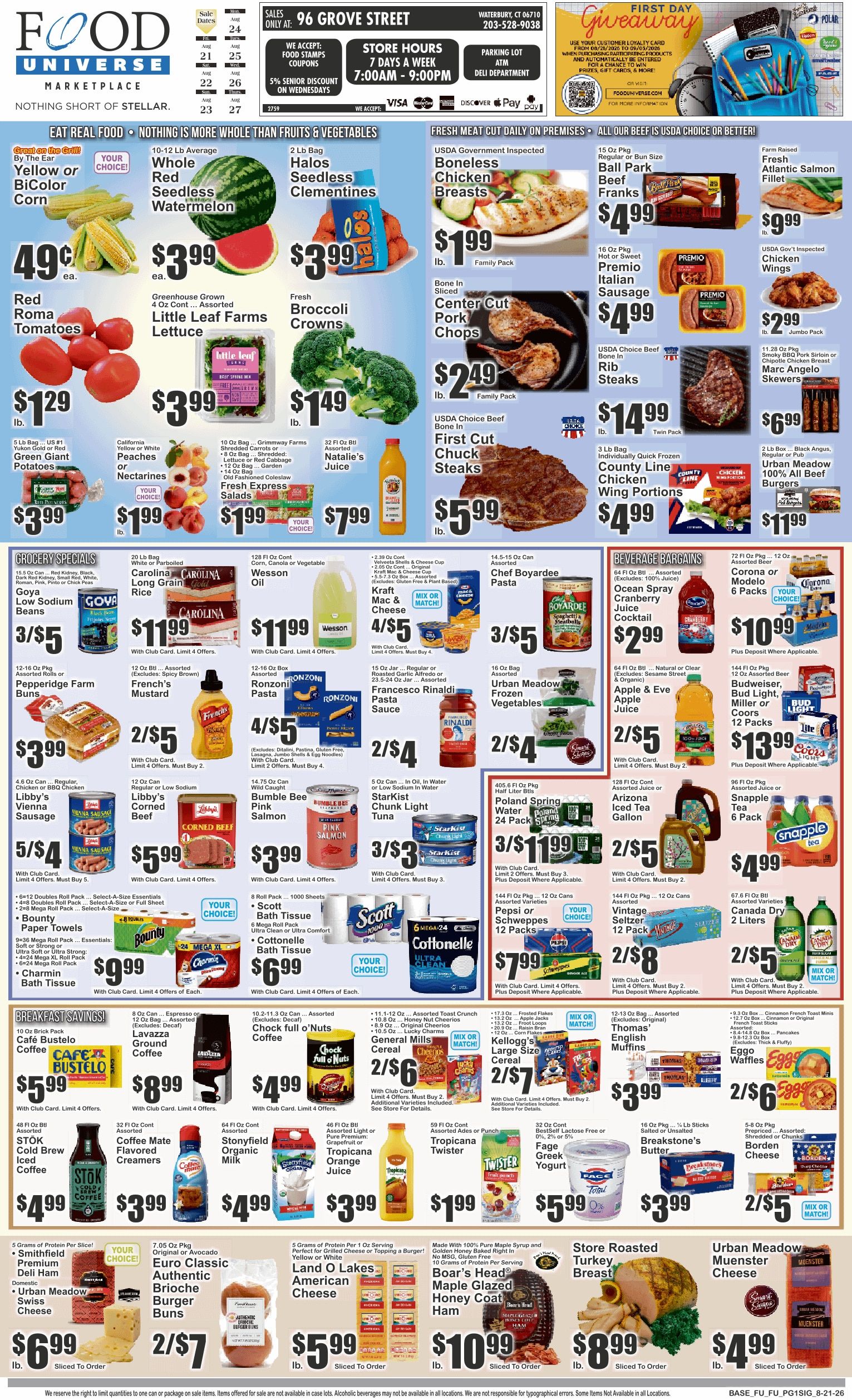 Food Universe (Waterbury, CT) Weekly Ad August 21 - 27, 2026