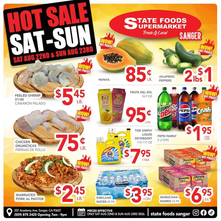 State Foods Supermarket (Sanger, CA) Weekly Ad August 19 - 25, 2026