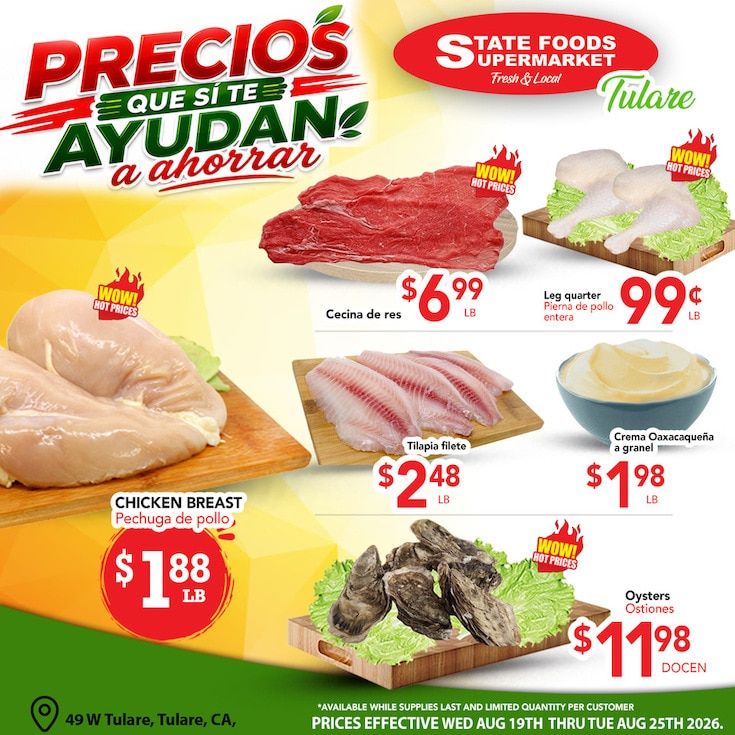 State Foods Supermarket (Tulare, CA) Weekly Ad August 19 - 25, 2026