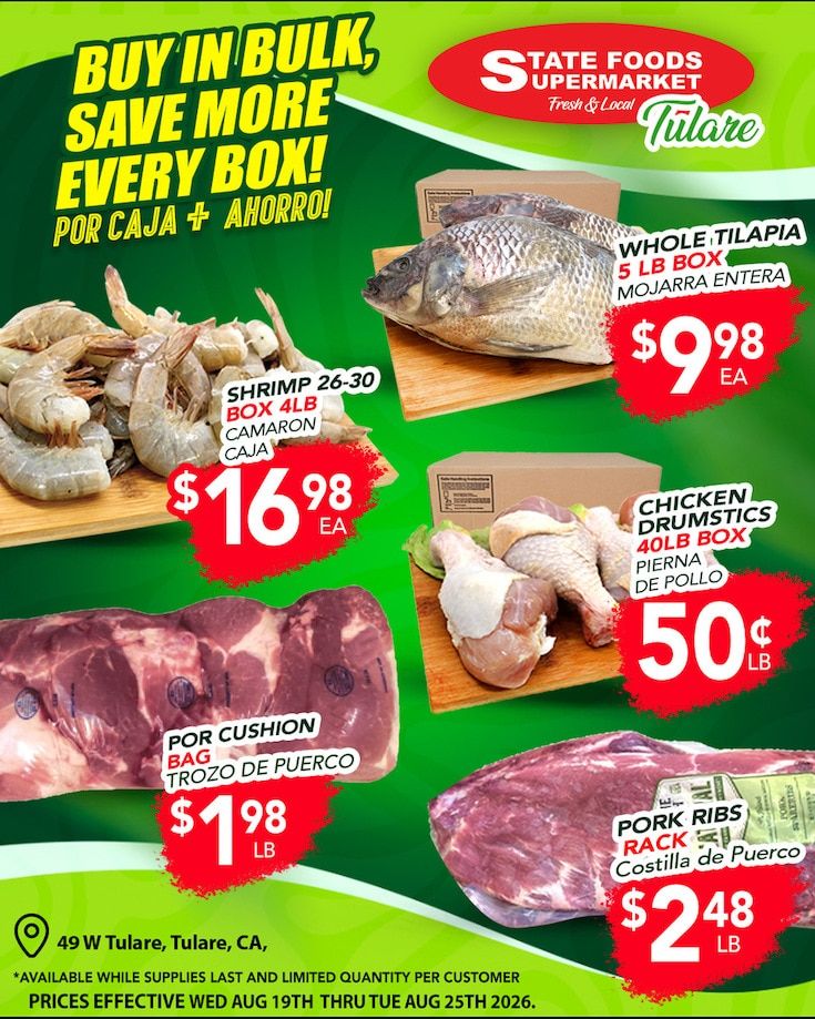 State Foods Supermarket (Tulare, CA) Weekly Ad August 19 - 25, 2026
