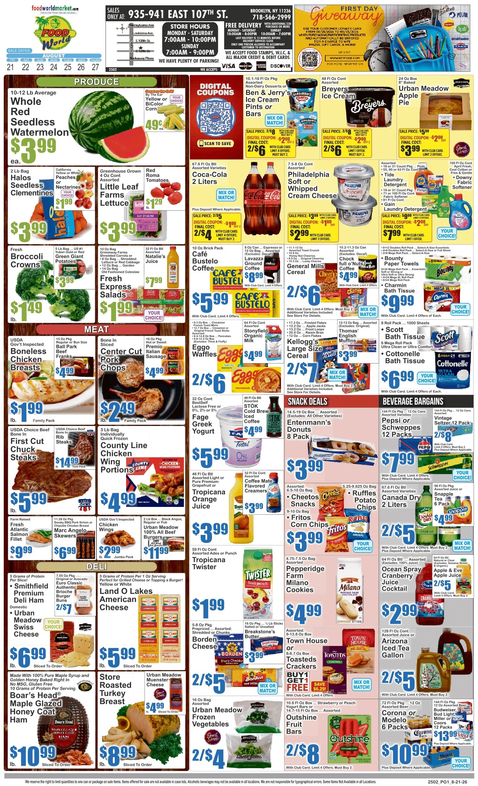 Food World Supermarket (935 East 107th Street, Brooklyn, NY) Key Food Weekly Ad August 21 - 27, 2026