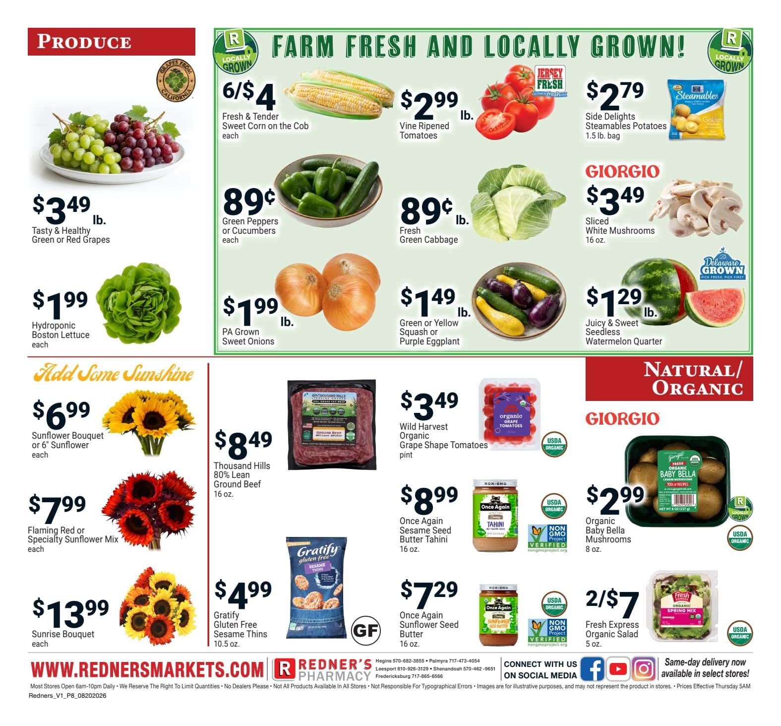 Redner's Markets (Fredericksburg and Palmyra, PA) Weekly Ad August 20 - 26, 2026
