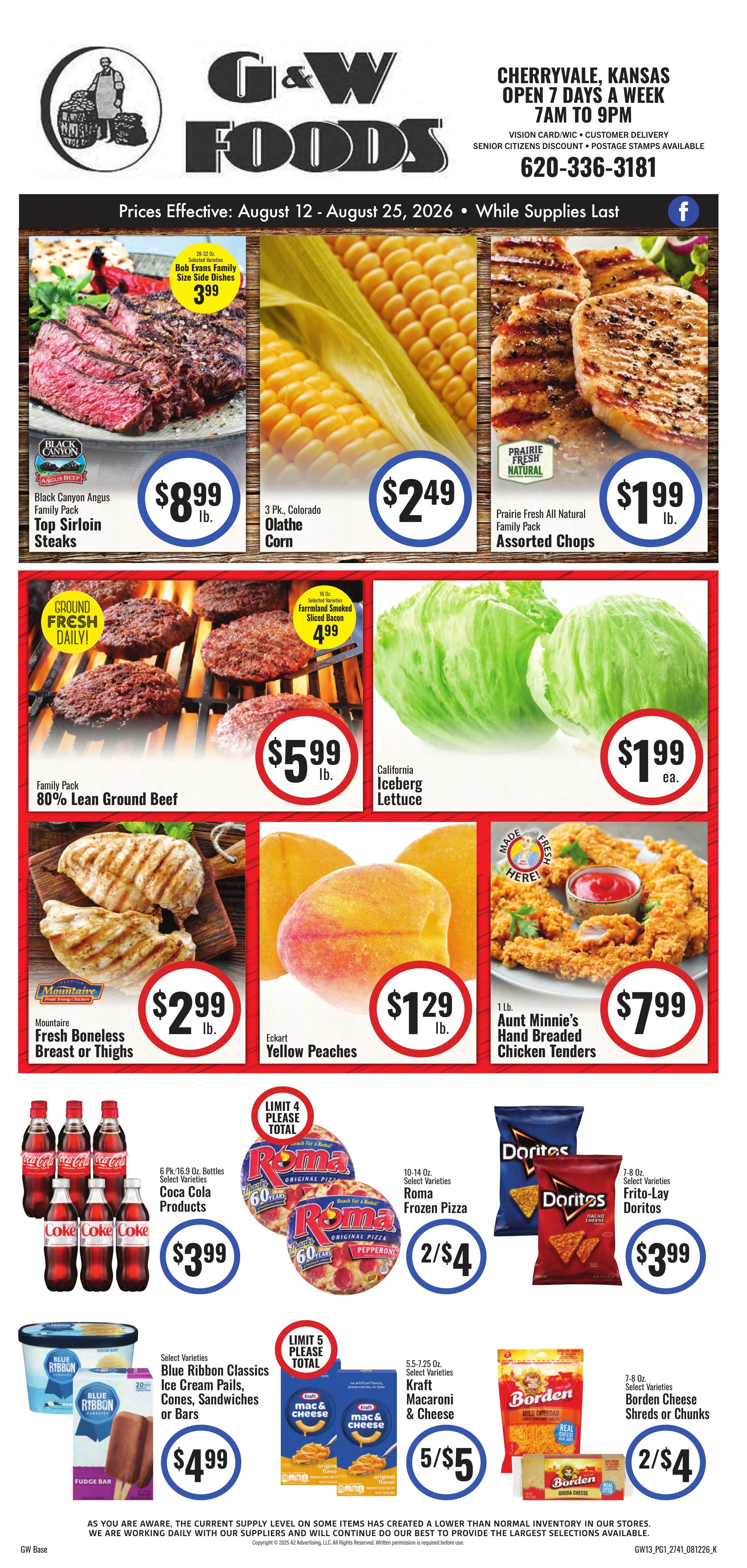 G&W Foods (Cherryvale, KS) Weekly Ad August 12 - 25, 2026