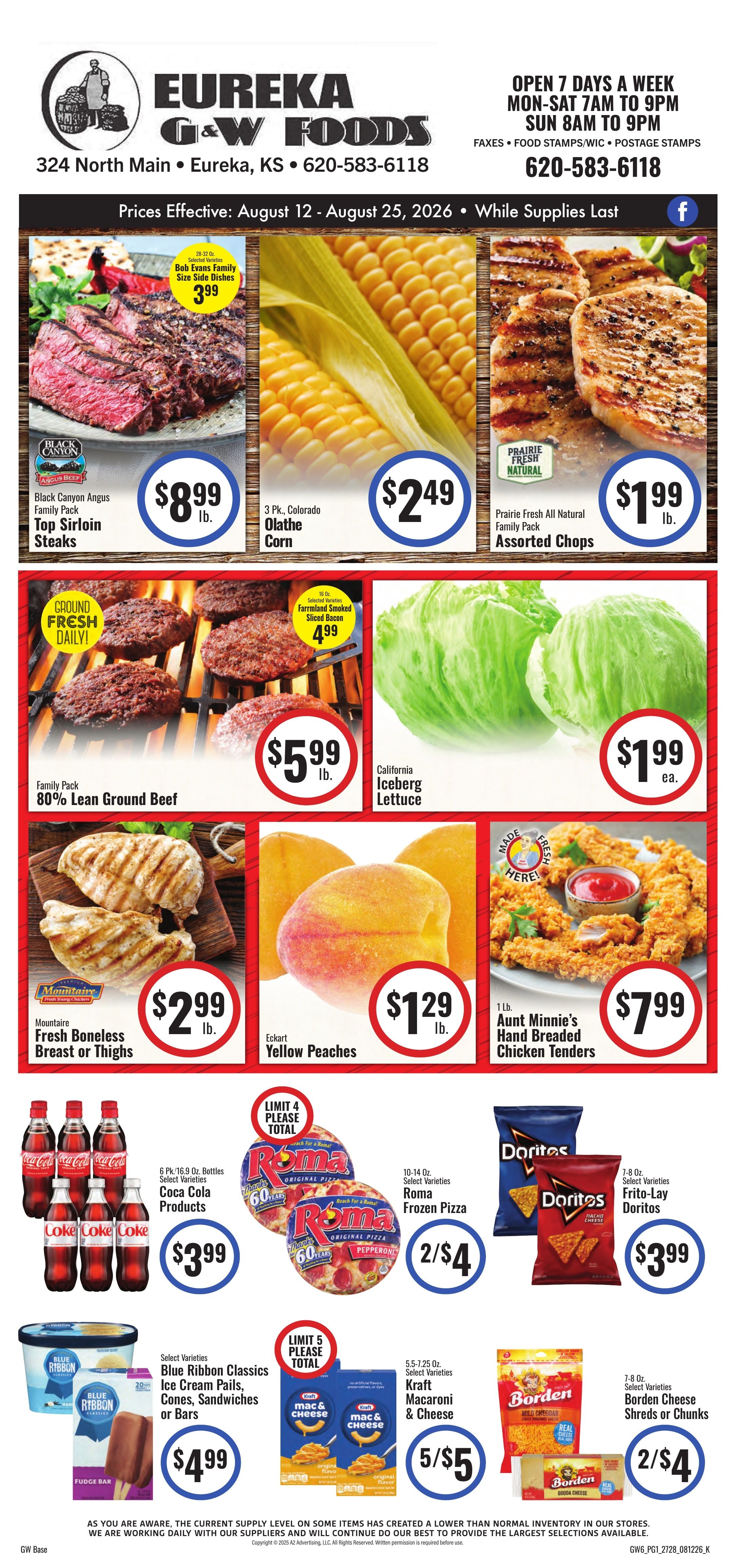 G&W Foods (Eureka, KS) Weekly Ad August 12 - 25, 2026