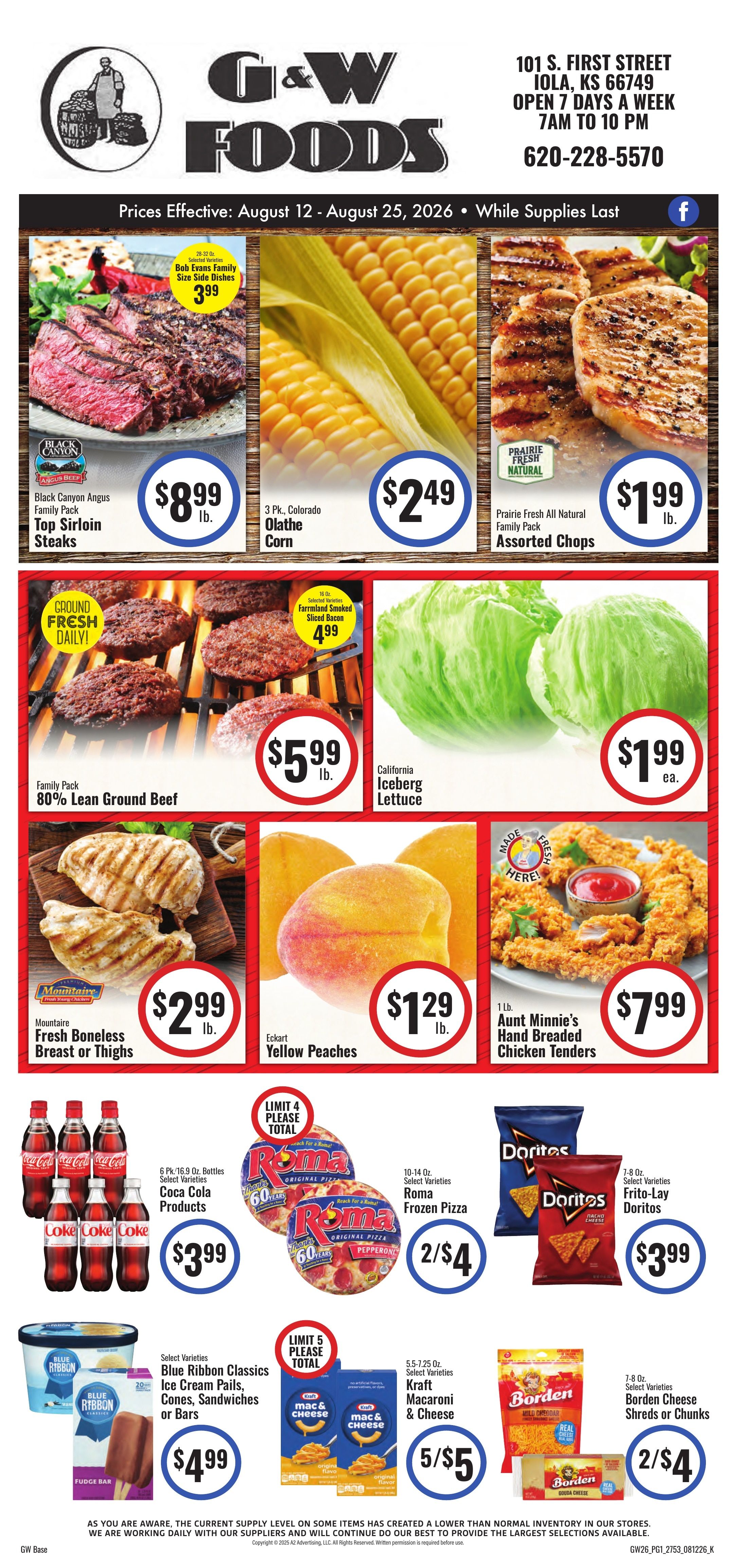 G&W Foods (Iola, KS) Weekly Ad August 12 - 25, 2026