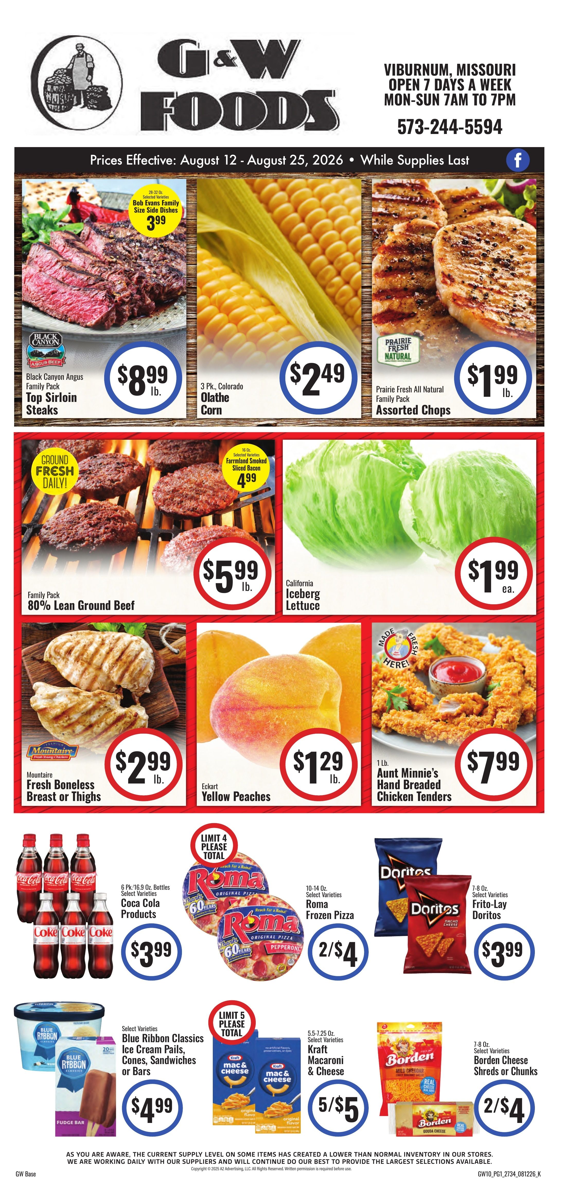G&W Foods (Viburnum, MO) Weekly Ad August 12 - 25, 2026