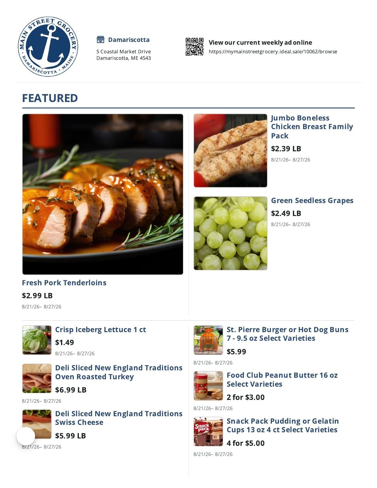 Main Street Grocery Weekly Ad August 21 - 27, 2026
