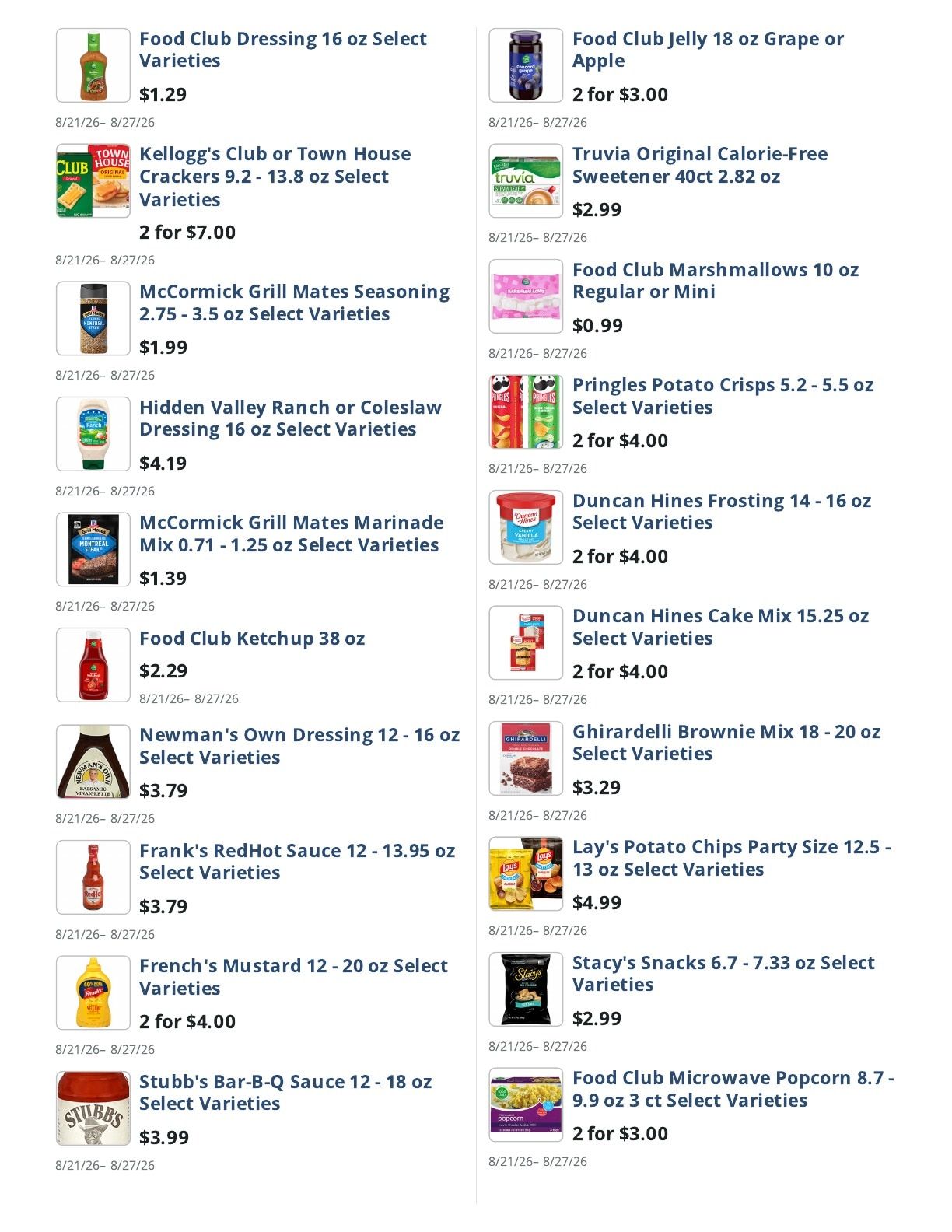 Main Street Grocery Weekly Ad August 21 - 27, 2026