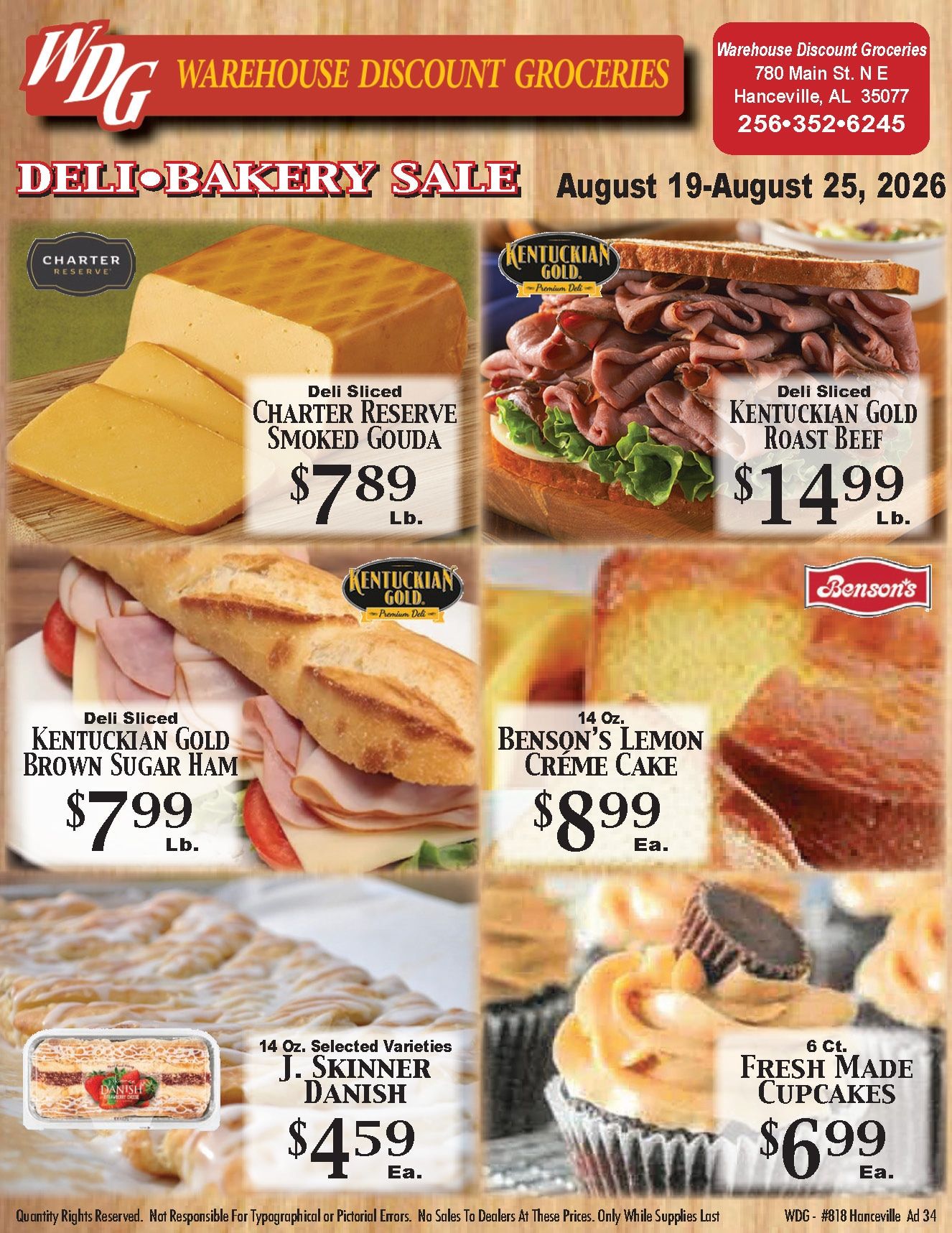Warehouse Discount Groceries (780 Main St NE, Hanceville, AL) Deli and Bakery Specials Weekly Ad August 19 - 25, 2026