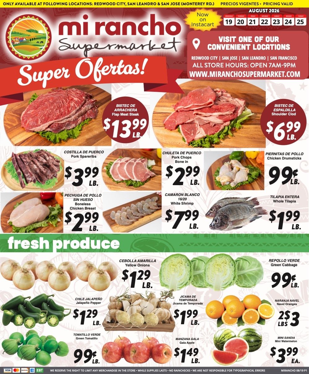 Mi Rancho Supermarket (Redwood City, San Jose and San Leandro, CA) Weekly Ad August 19 - 25, 2026