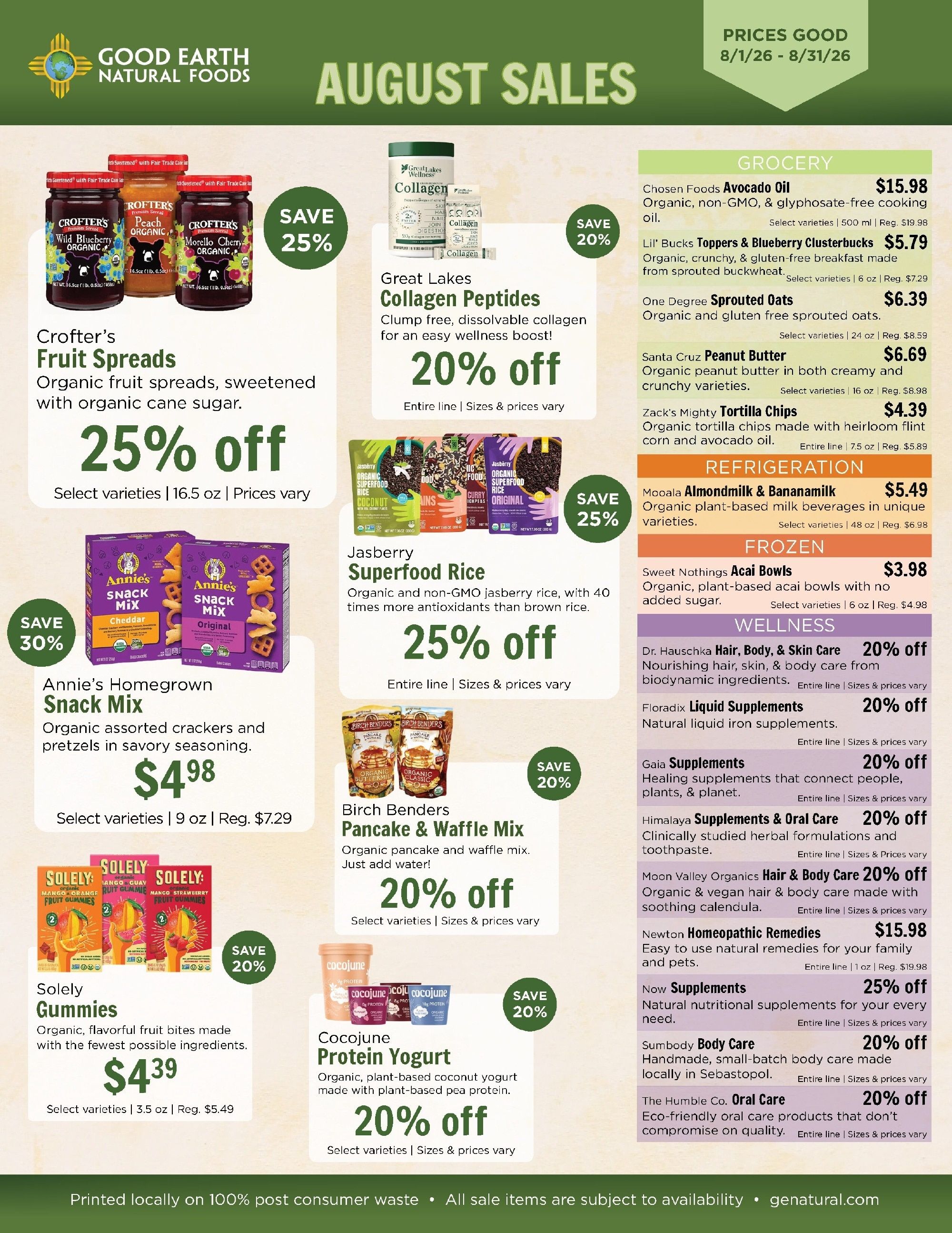 Good Earth Natural Foods Monthly Specials Weekly Ad August 1 - 31, 2026