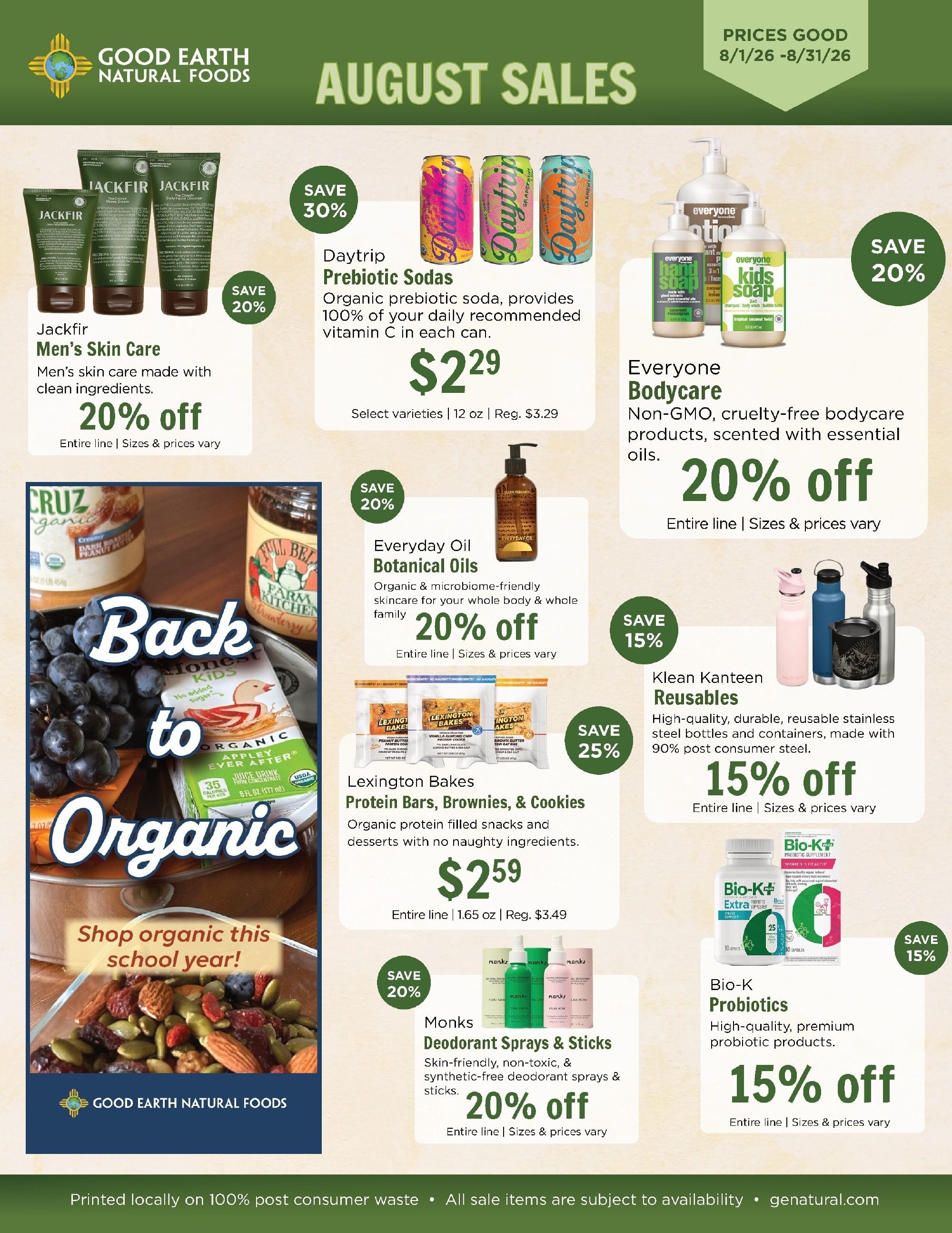 Good Earth Natural Foods Monthly Specials Weekly Ad August 1 - 31, 2026