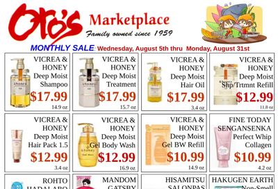 Oto's Marketplace Non-Food Monthly Specials Weekly Ad August 5 - 31, 2026