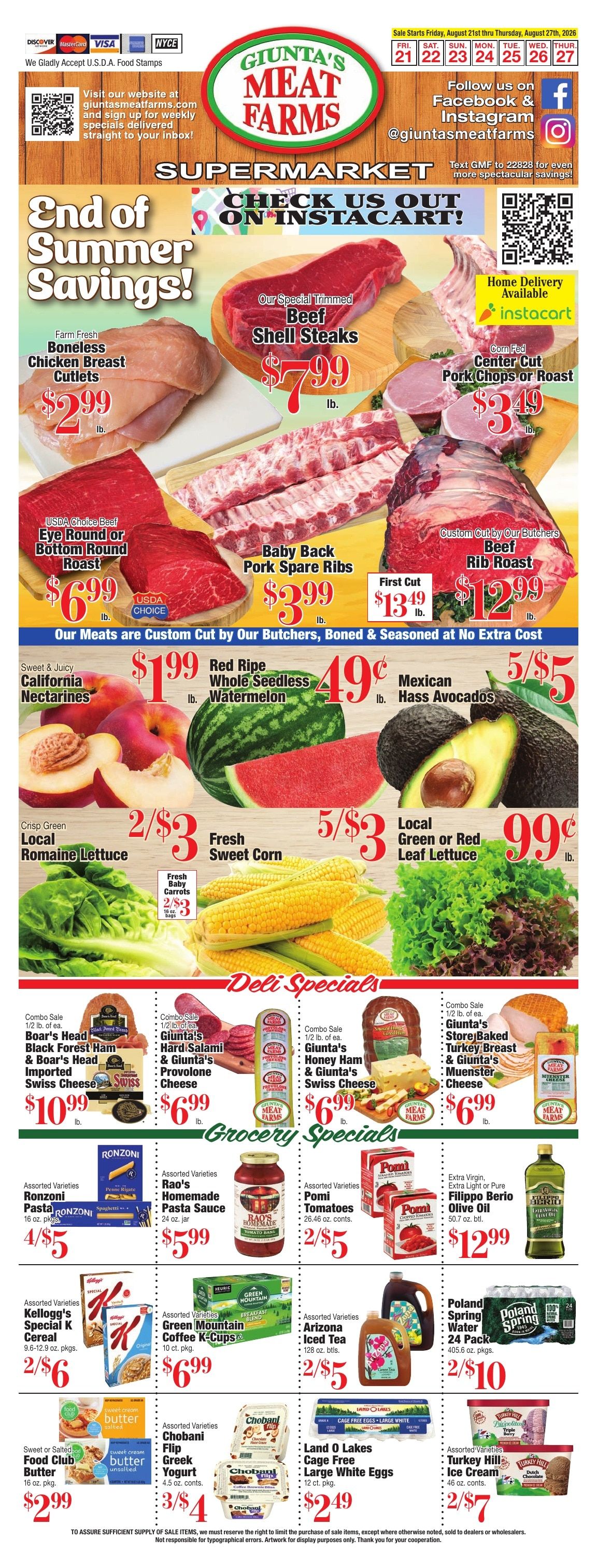 Giunta's Meat Farms (Bohemia and other locations, NY) Weekly Ad August 21 - 27, 2026