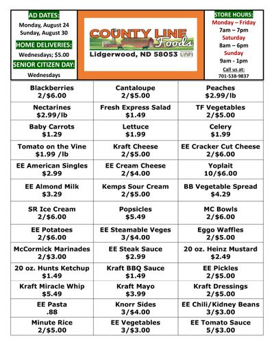 County Line Foods Weekly Ad August 24 - 30, 2026
