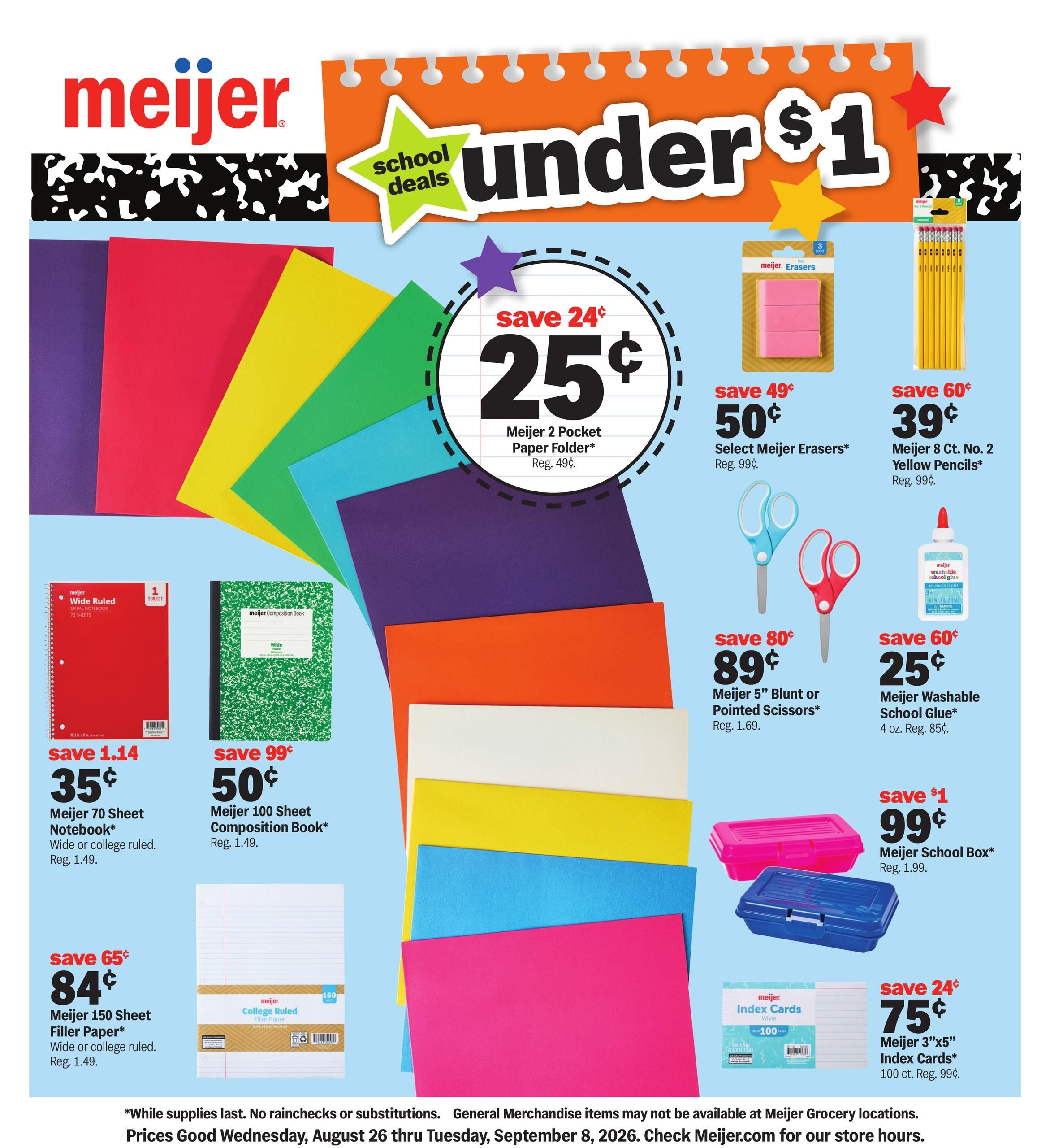 Meijer (Alsip Area, IL) school deals under $1 Weekly Ad August 26 - September 8, 2026