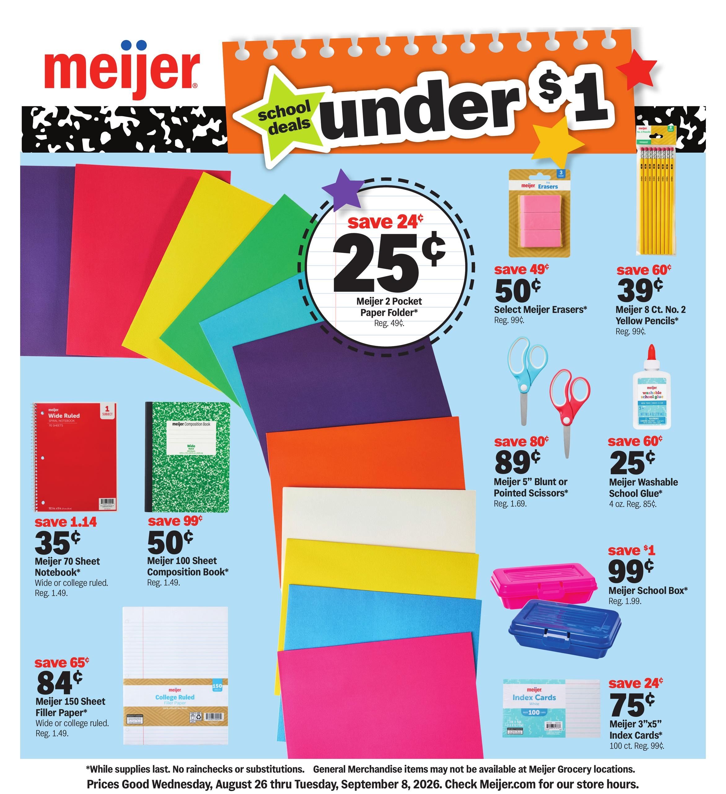 Meijer (Algonquin Area, IL) school deals under $1 Weekly Ad August 26 - September 8, 2026