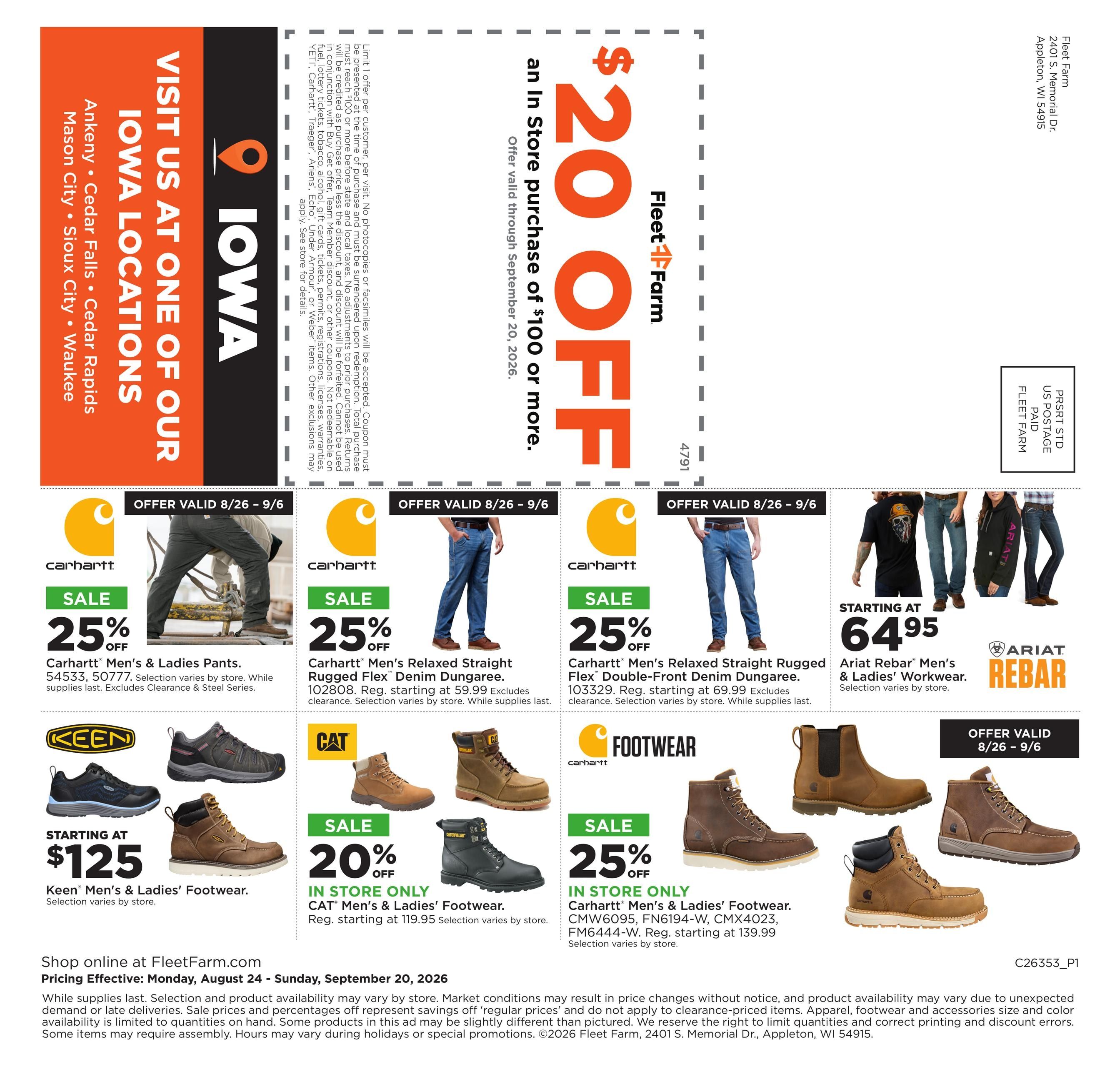 Fleet Farm (IA, NE, SD) Rural Life Weekly Ad August 24 - September 20, 2026