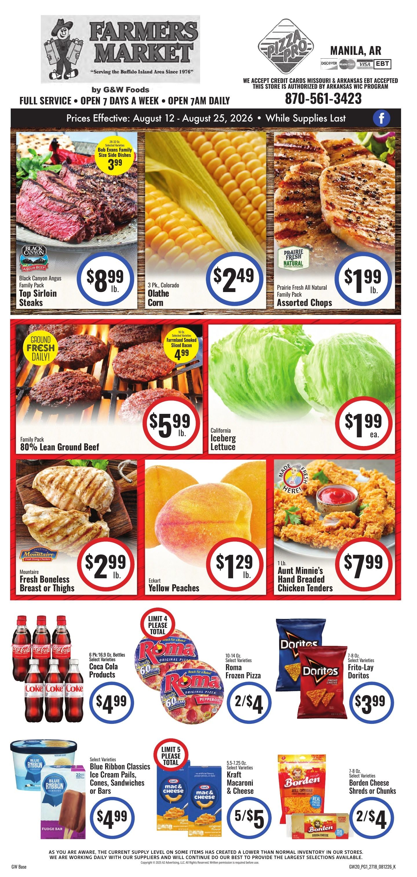 G&W Foods Farmers Market (Manila, AR) Weekly Ad August 12 - 25, 2026