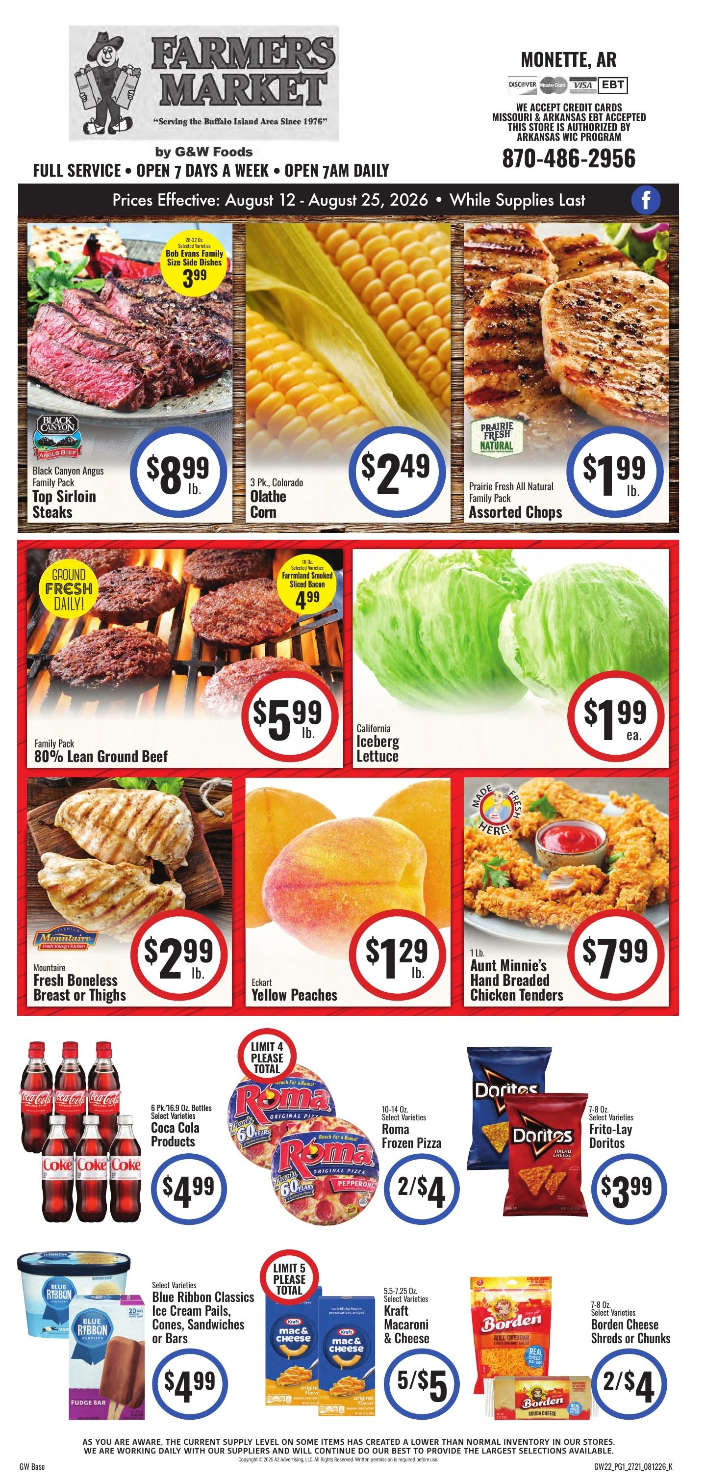 G&W Foods Farmers Market (Monette, AR) Weekly Ad August 12 - 25, 2026