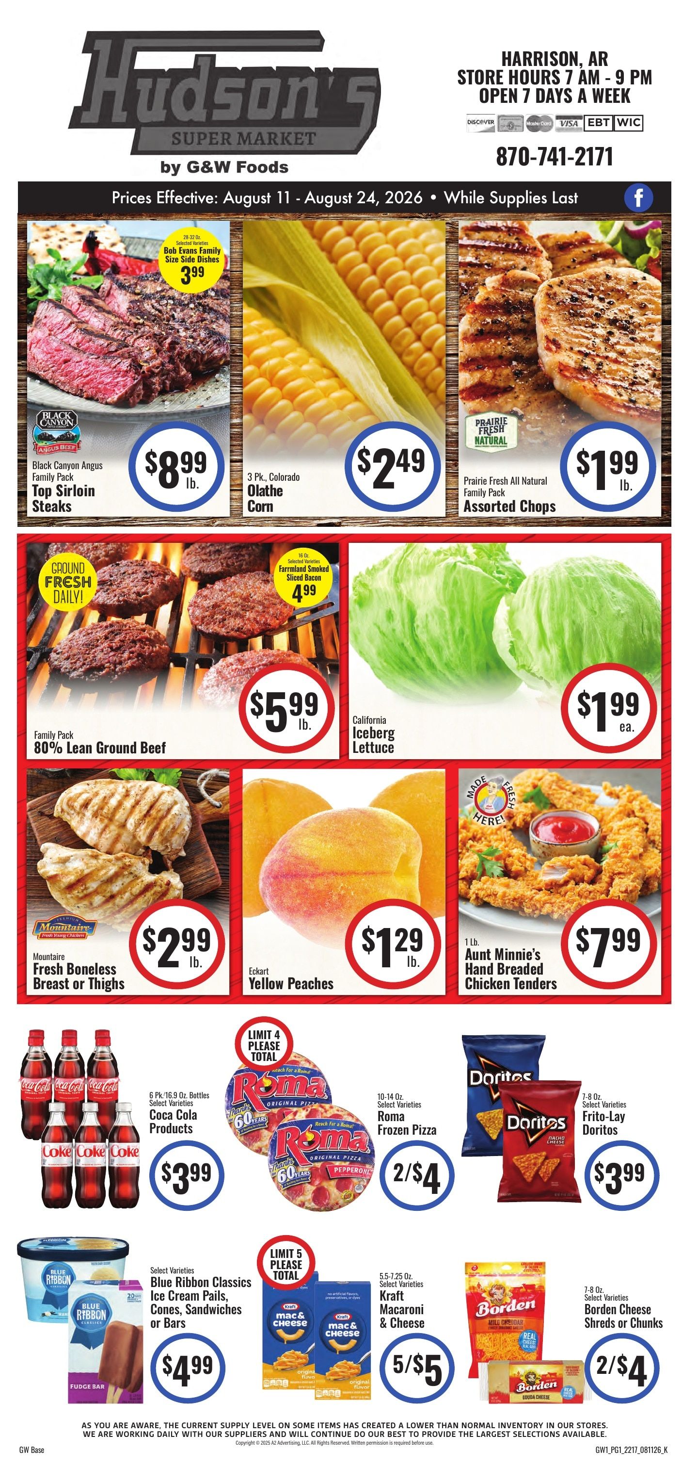Hudson's Super Market Weekly Ad August 11 - 24, 2026