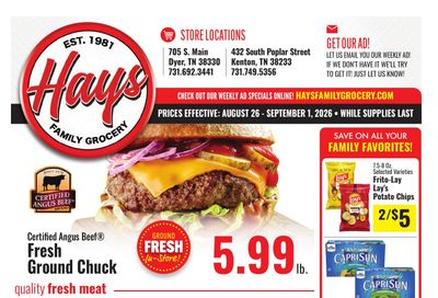 Hays Family Grocery Weekly Ad August 26 - September 1, 2026