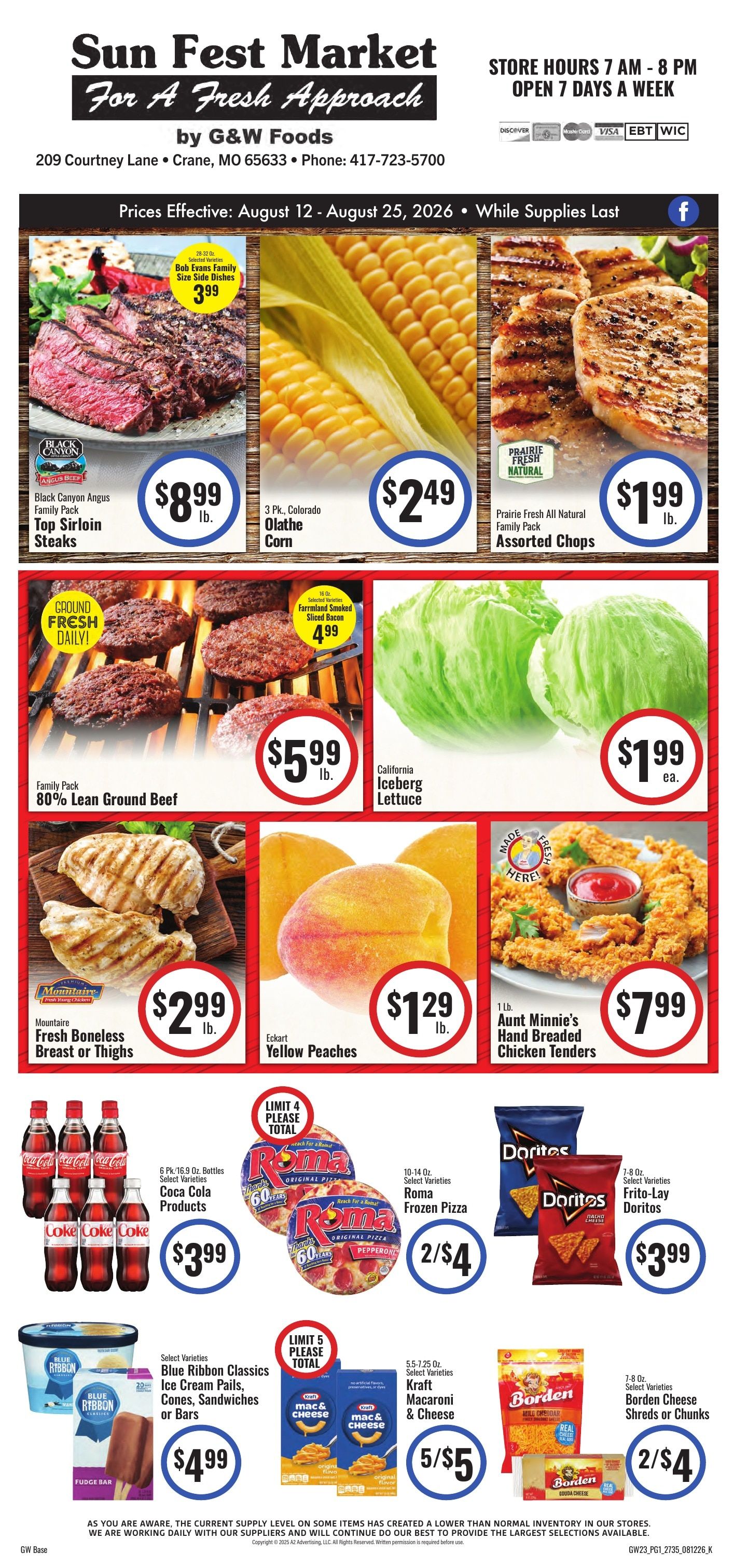 Sun Fest Market (Crane, MO) Weekly Ad August 12 - 25, 2026