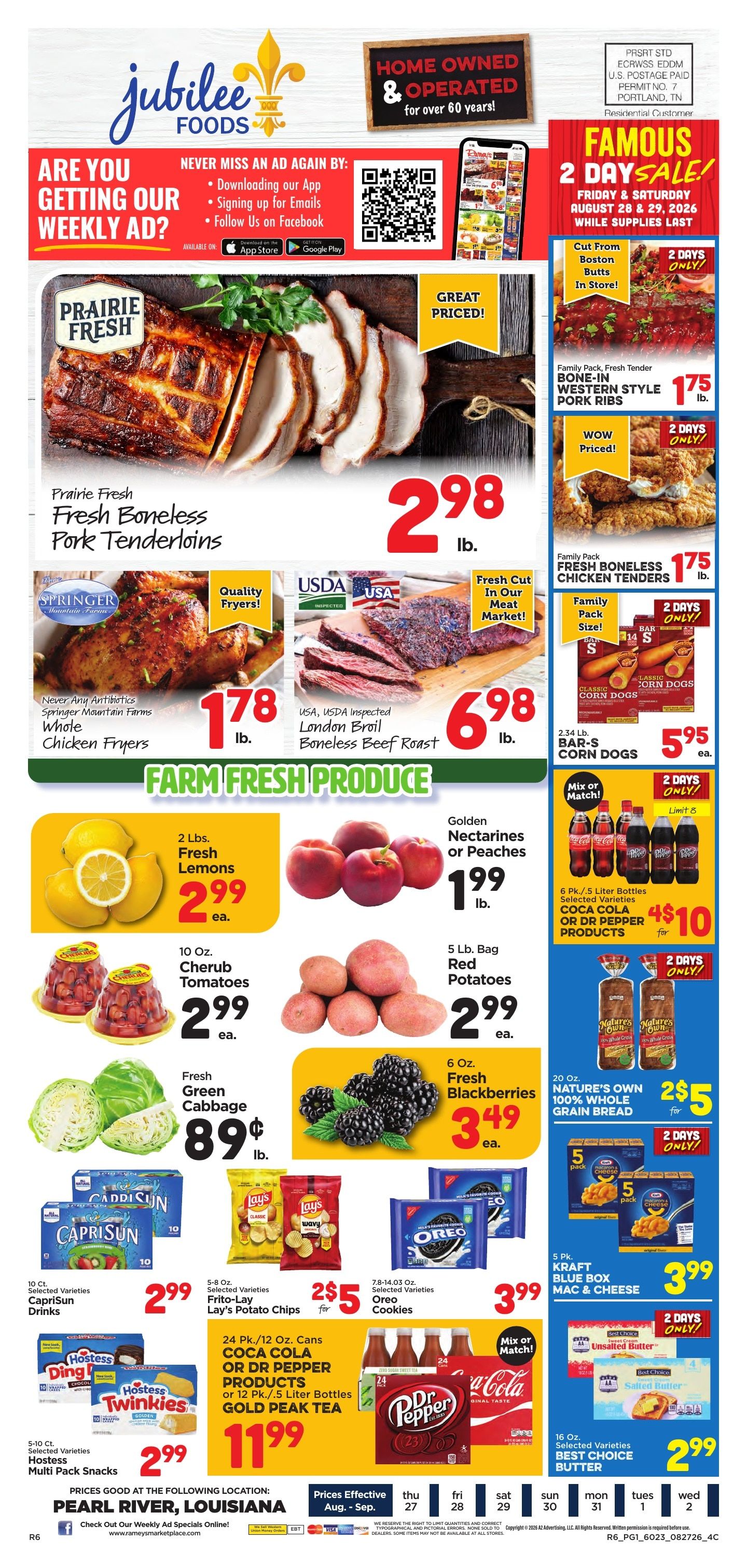 Jubilee Foods Pearl River Weekly Ad August 27 - September 2, 2026