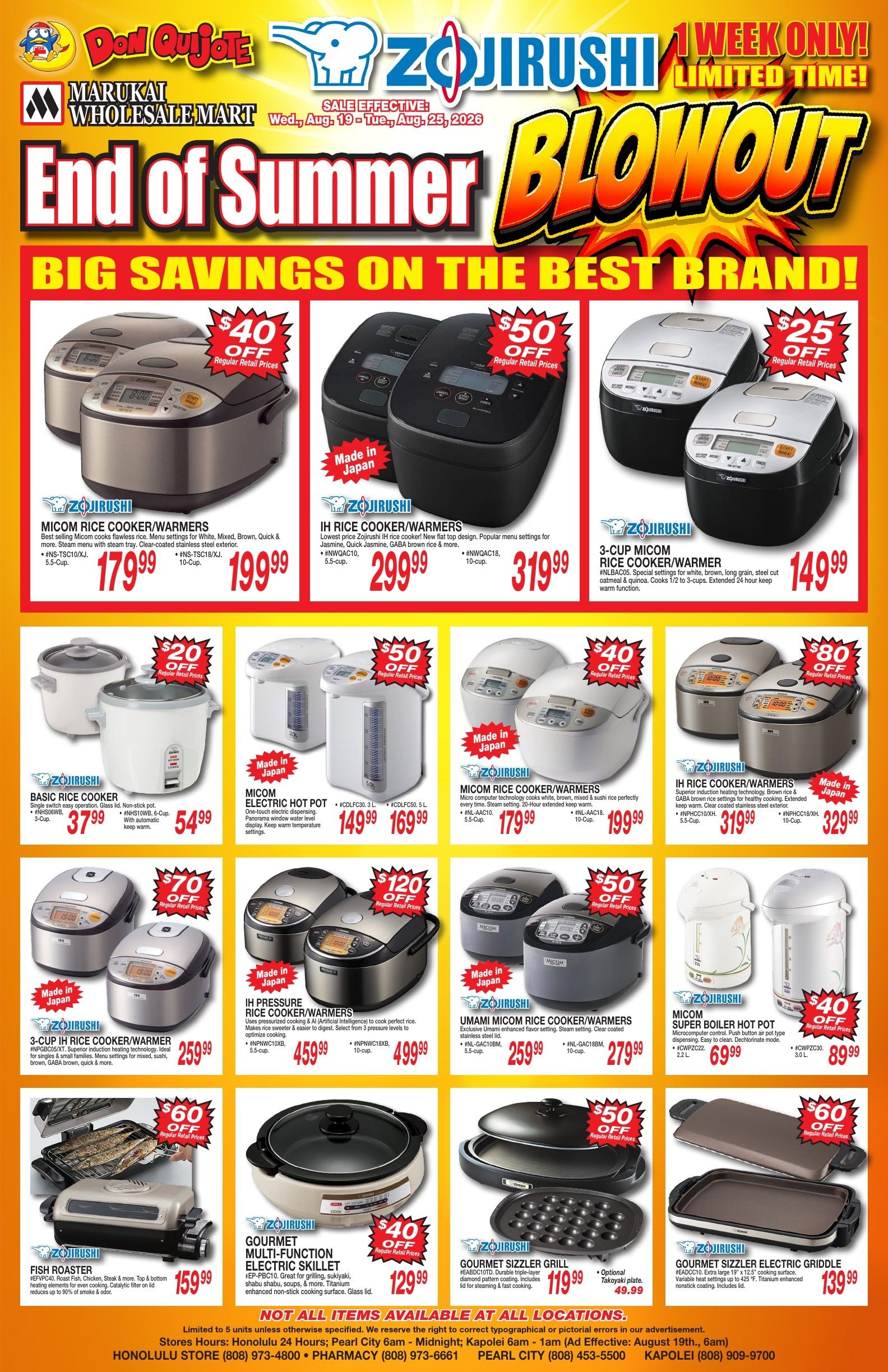 Marukai Hawaii Zojirushi Sale Weekly Ad August 19 - 25, 2026