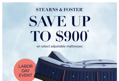 Treeforms Furniture Gallery Stearns & Foster Labor Day Sale Weekly Ad August 18 - September 15, 2026