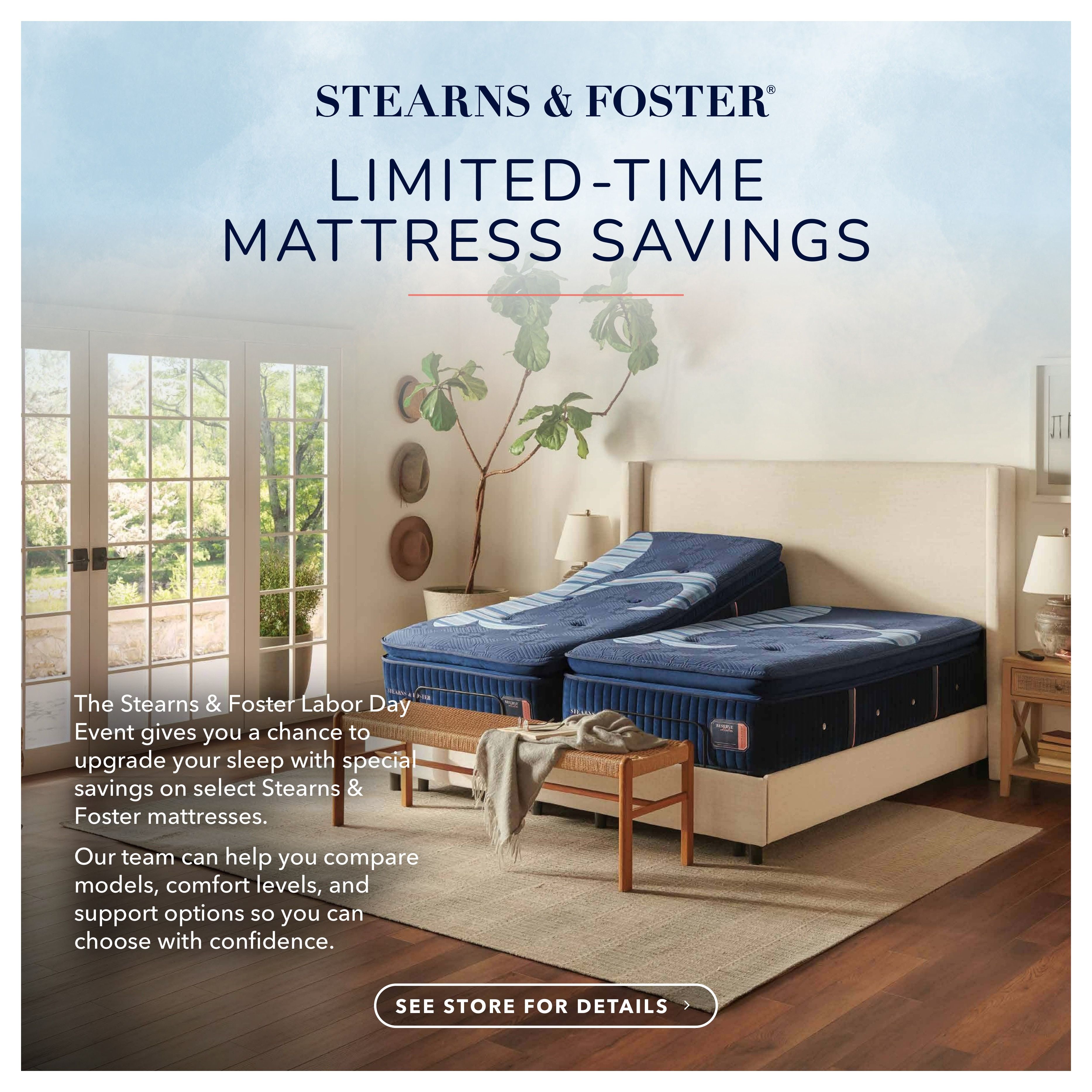 Treeforms Furniture Gallery Stearns & Foster Labor Day Sale Weekly Ad August 18 - September 15, 2026