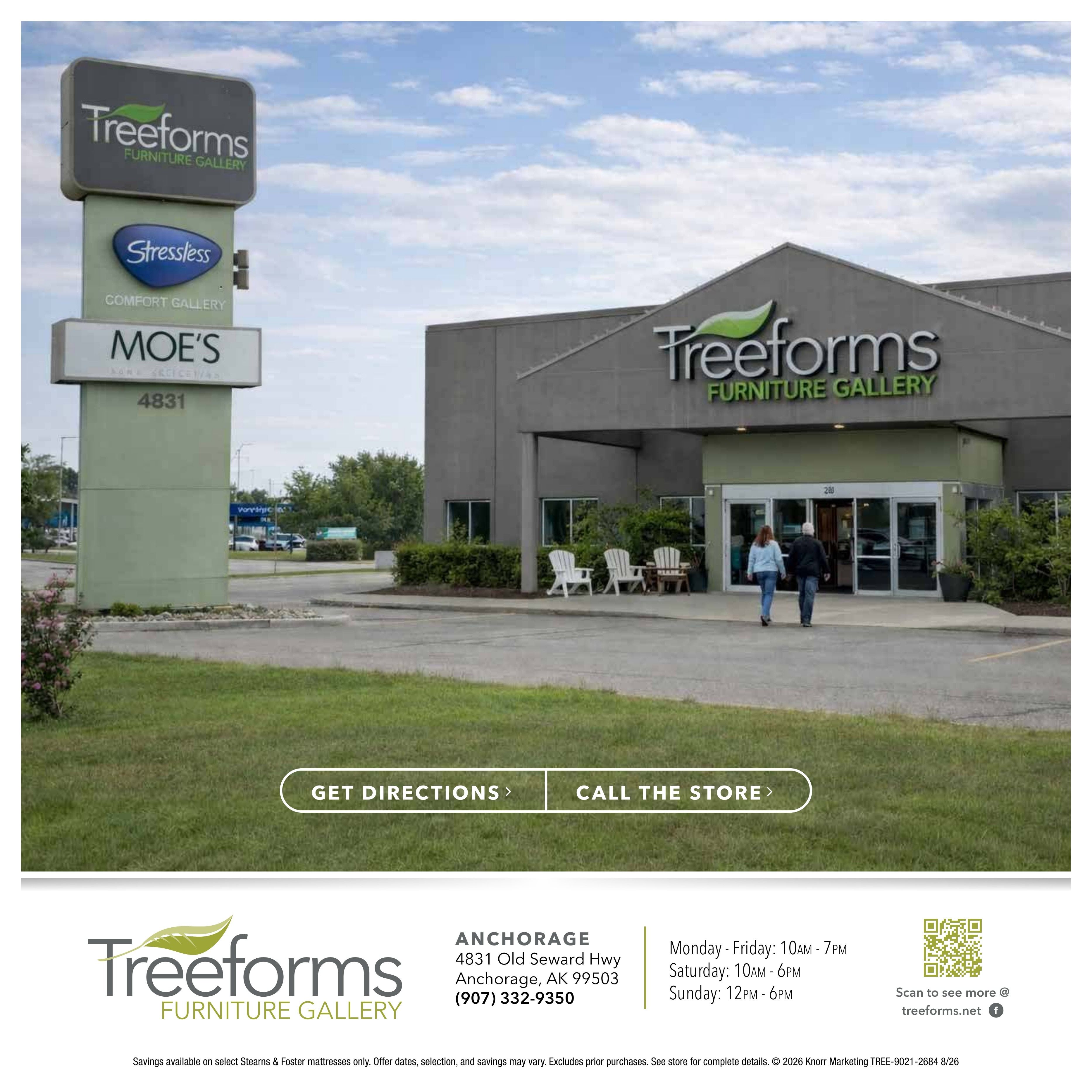 Treeforms Furniture Gallery Stearns & Foster Labor Day Sale Weekly Ad August 18 - September 15, 2026