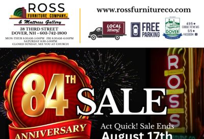 Ross Furniture Company 84th Anniversary Sale Weekly Ad August 4 - November 1, 2026
