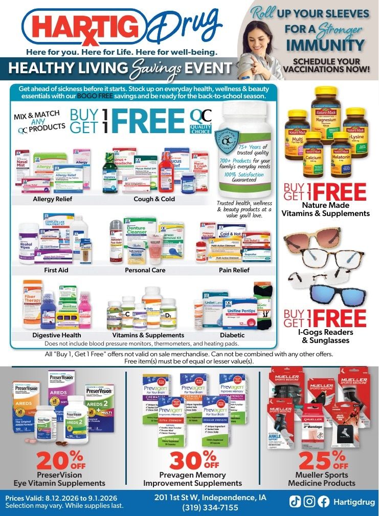 Hartig Drug (201 1st Street W, Independence, IA) Independence Weekly Ad August 12 - September 1, 2026